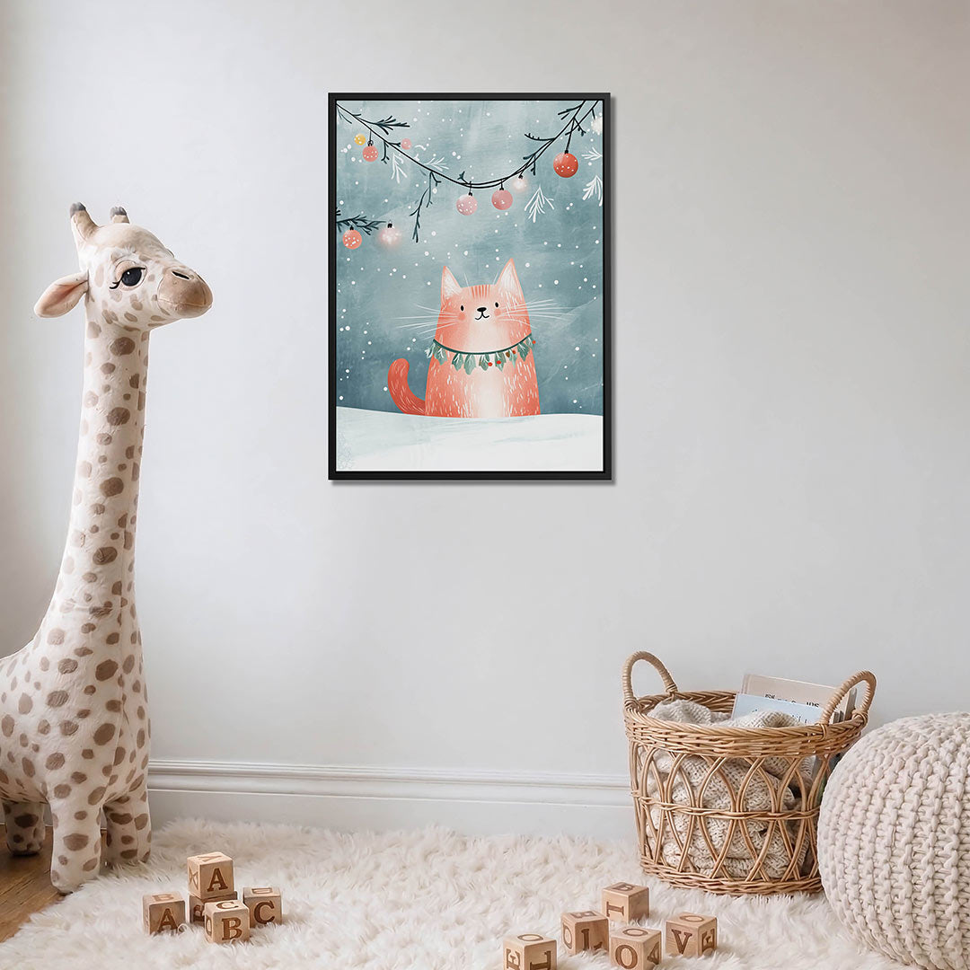 Speelse winterkat – moderne staande wandkunst