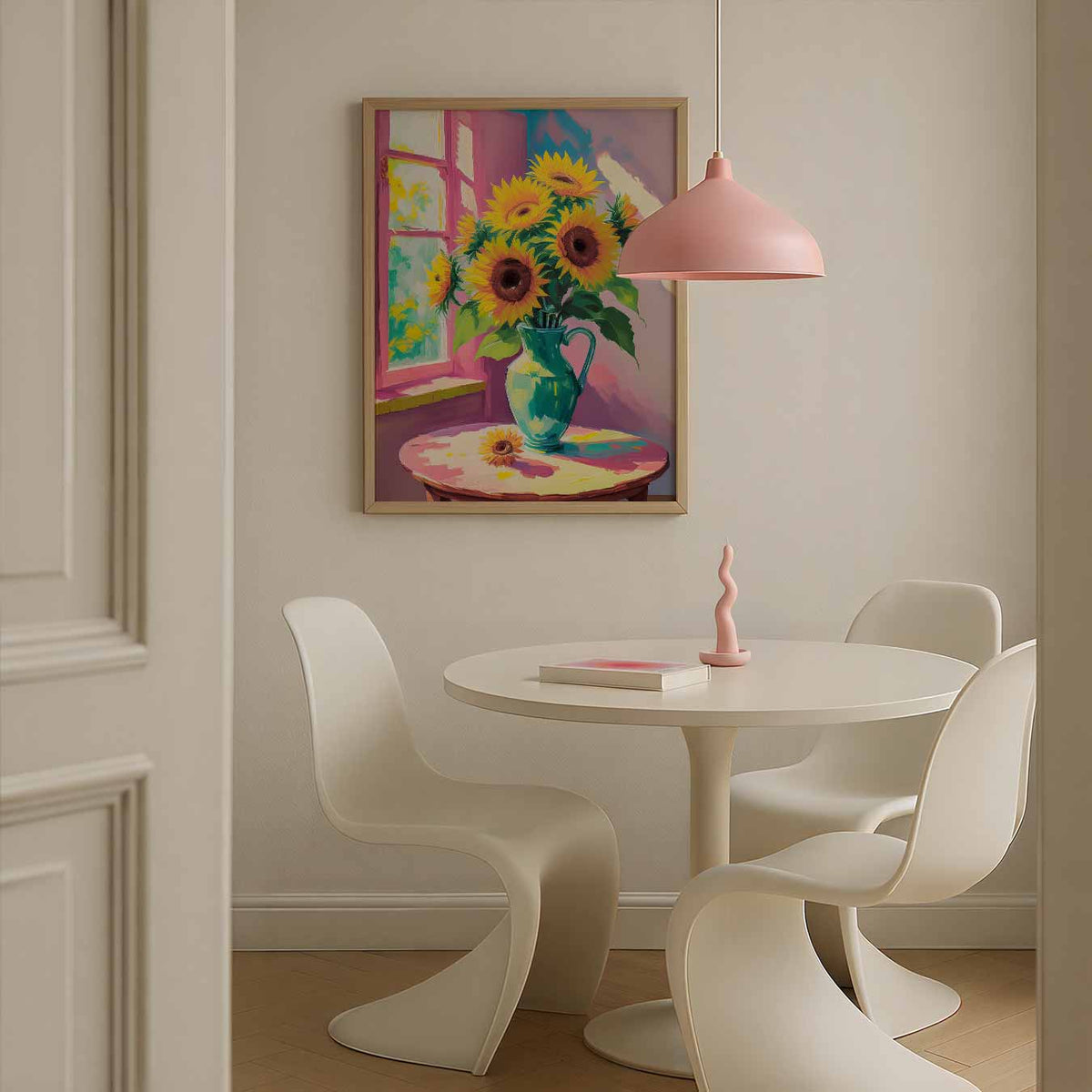 Zonnige Zonnebloemen in Vaas – bloemen poster in staand formaat