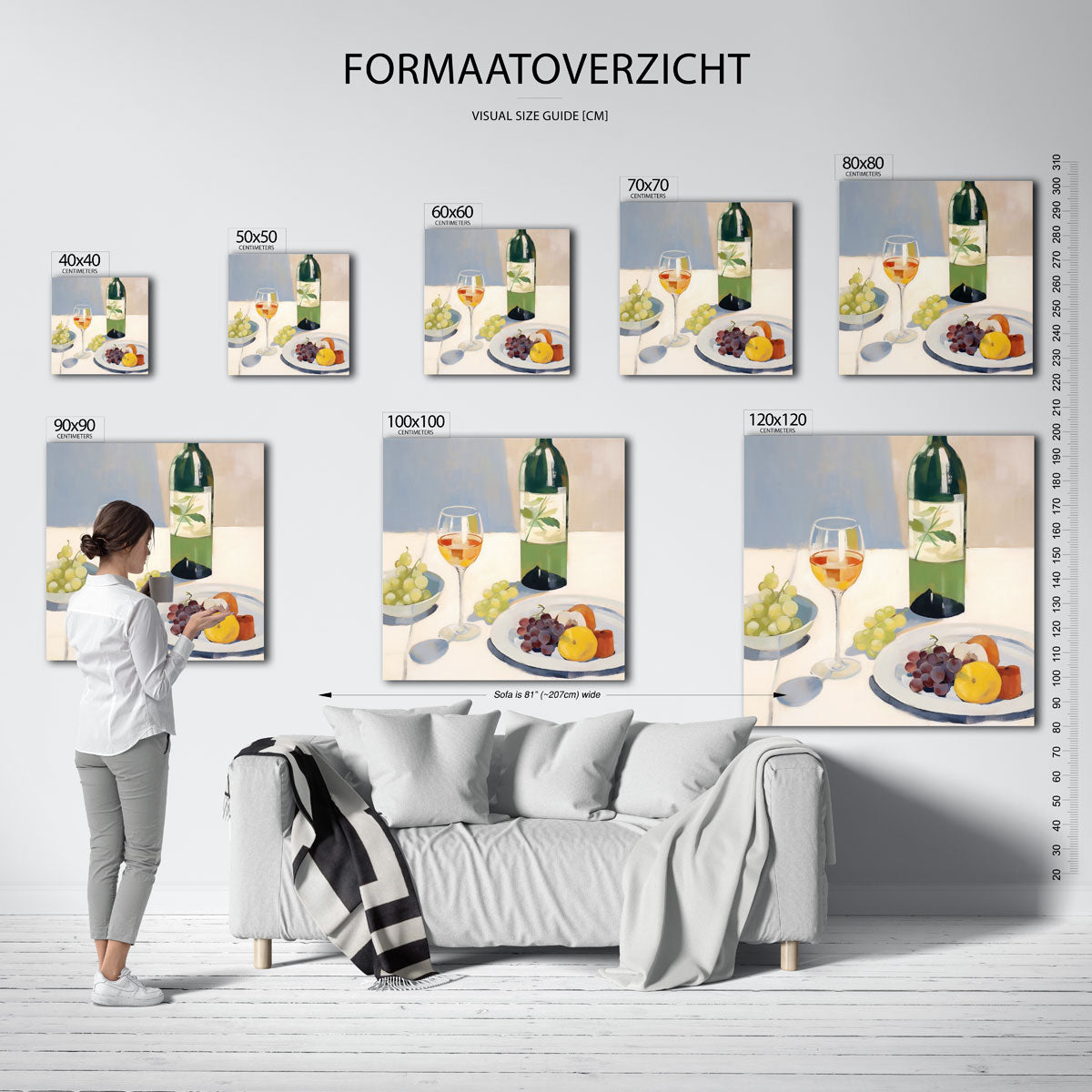 Stilleven met fruit en wijn – vierkante muurposter voor keuken of eethoek
