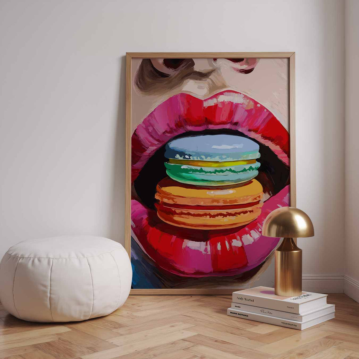 Kleurrijke Macaron Kus – staande zomer wanddecoratie van WallArtistic
