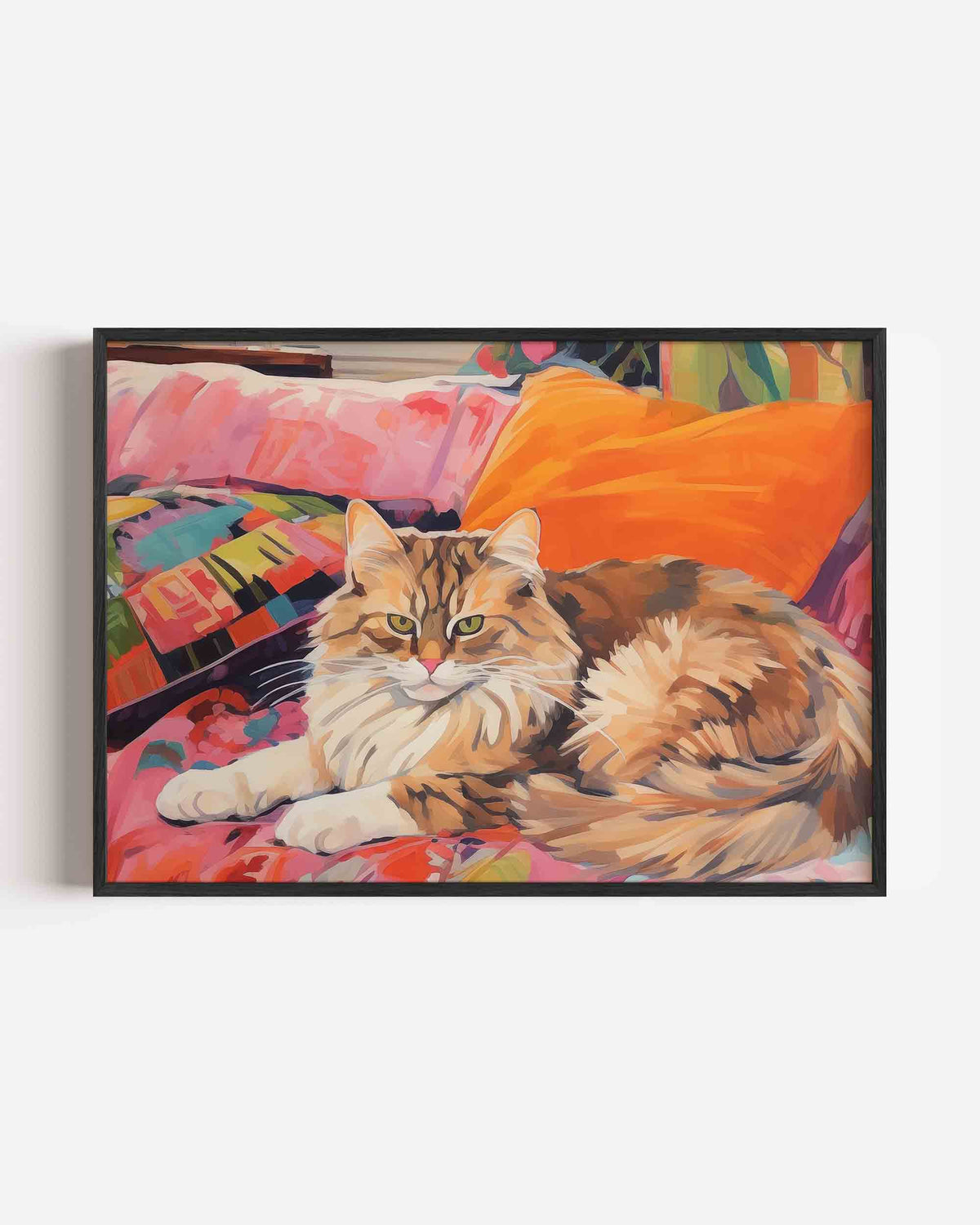 Kat op kleurrijke kussens – dieren landscape poster als wanddecoratie