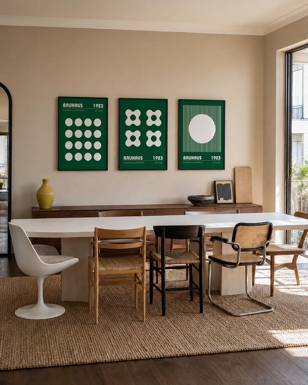 Cirkelritme en kleur posterset – tweede productweergave – deze posterset in drie delen toont een ritmische ordening van witte