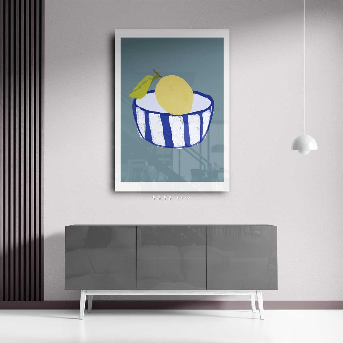 Citroen in Blauwe Kom – staand kunstwerk voor modern interieur