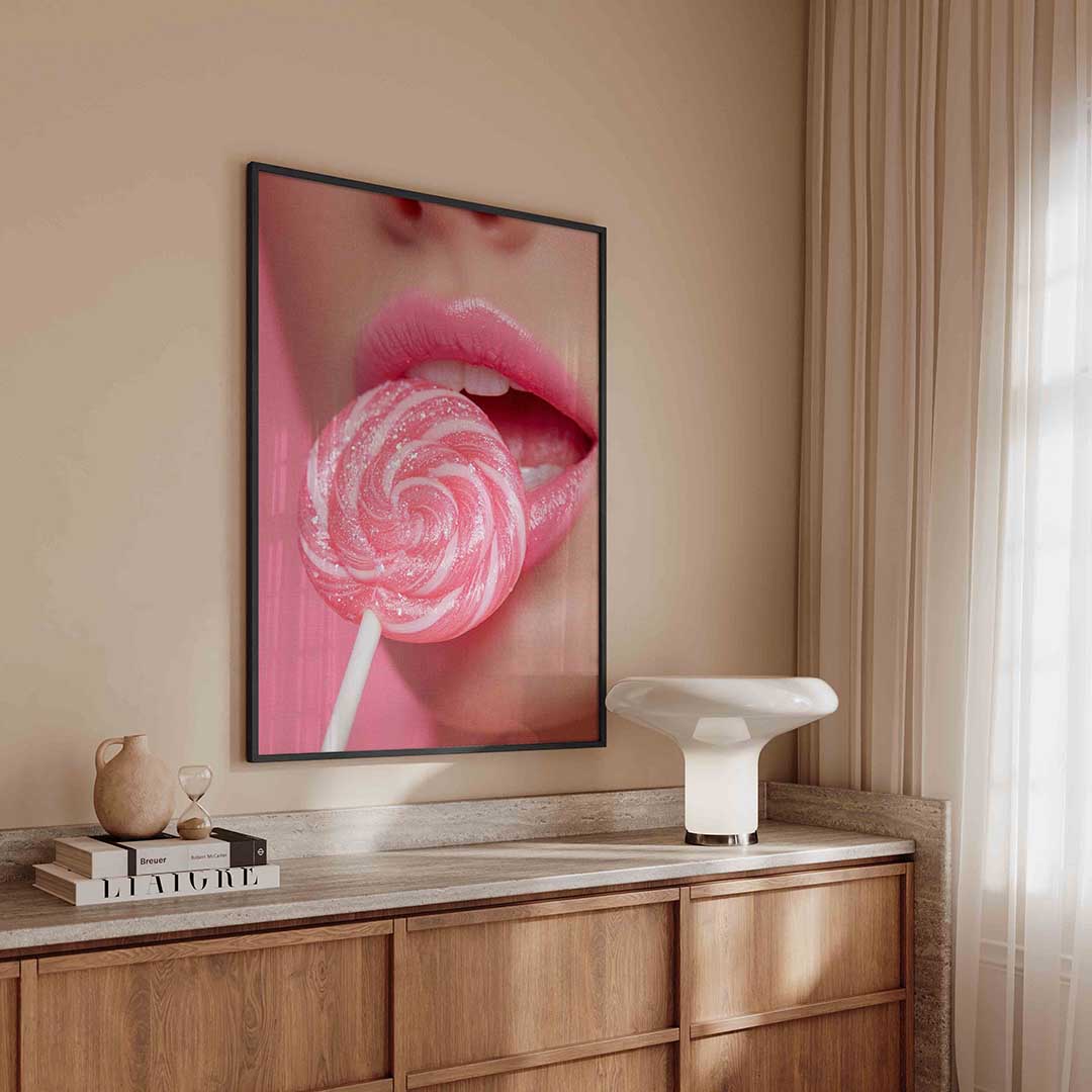 Roze lolly – kleurrijke Pop Art poster in staand formaat