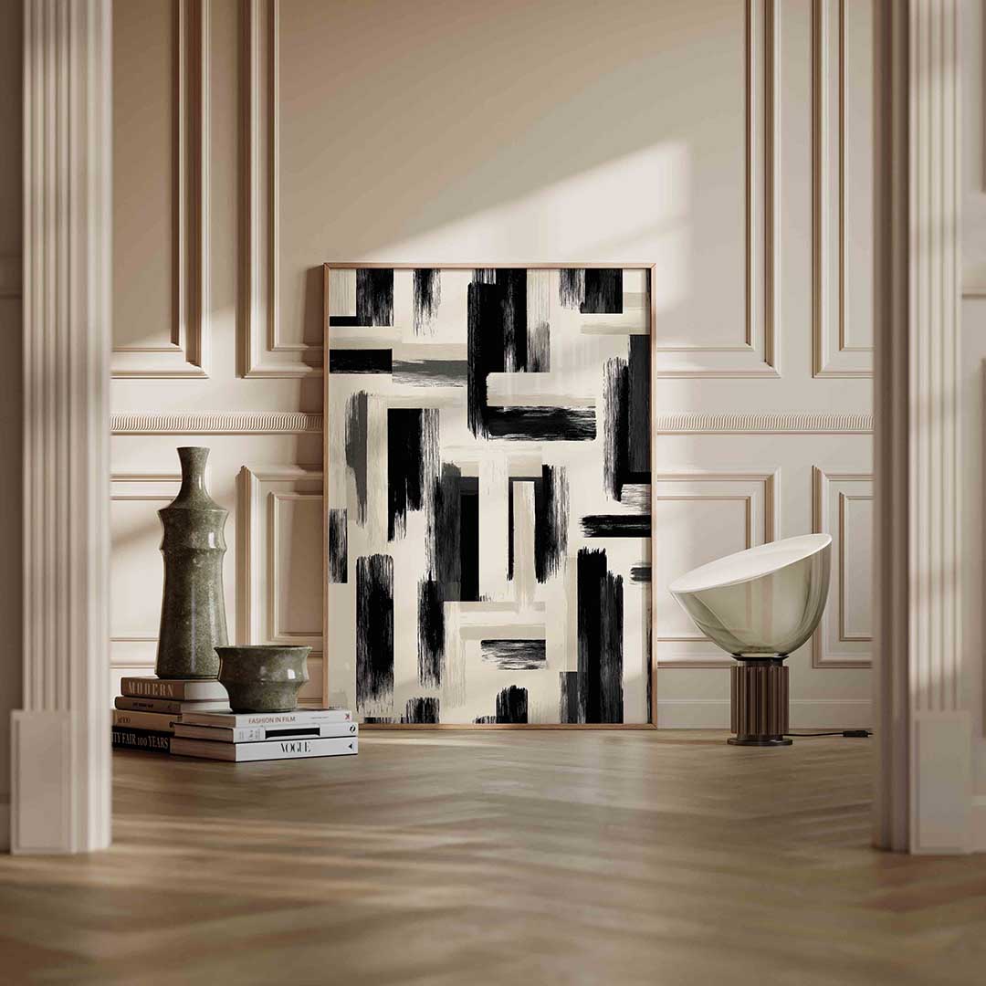 Abstracte penseelstreken – staande abstracte wanddecoratie van WallArtistic