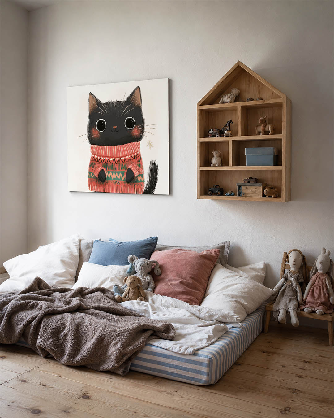 Schattige kat illustratie kunstwerk – derde productweergave – dit werk toont een schattige kat met grote ogen in een