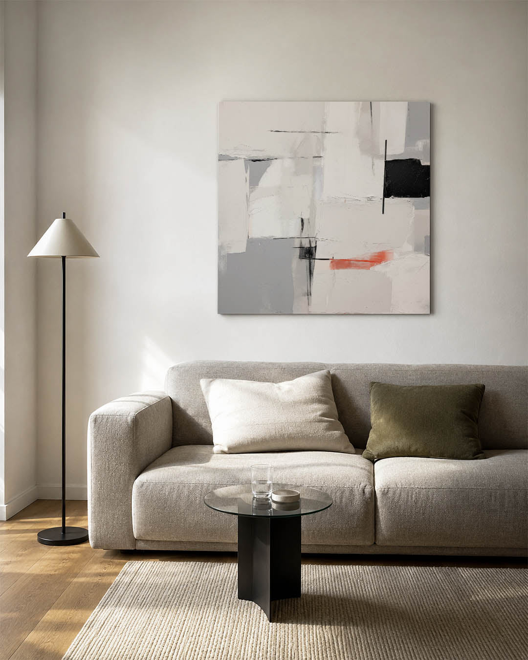 Geometrische vlakken kunstwerk – vierkante wanddecoratie – dit werk toont een compositie van overlappende rechthoeken en