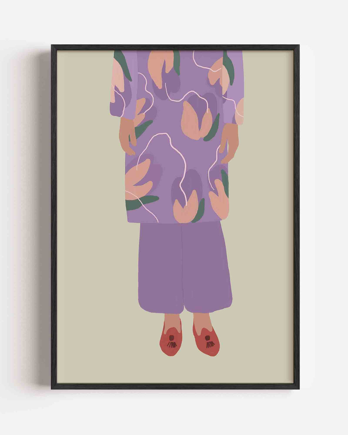 Paarse outfit met bloemen – hedendaagse illustratie portret poster als wanddecoratie