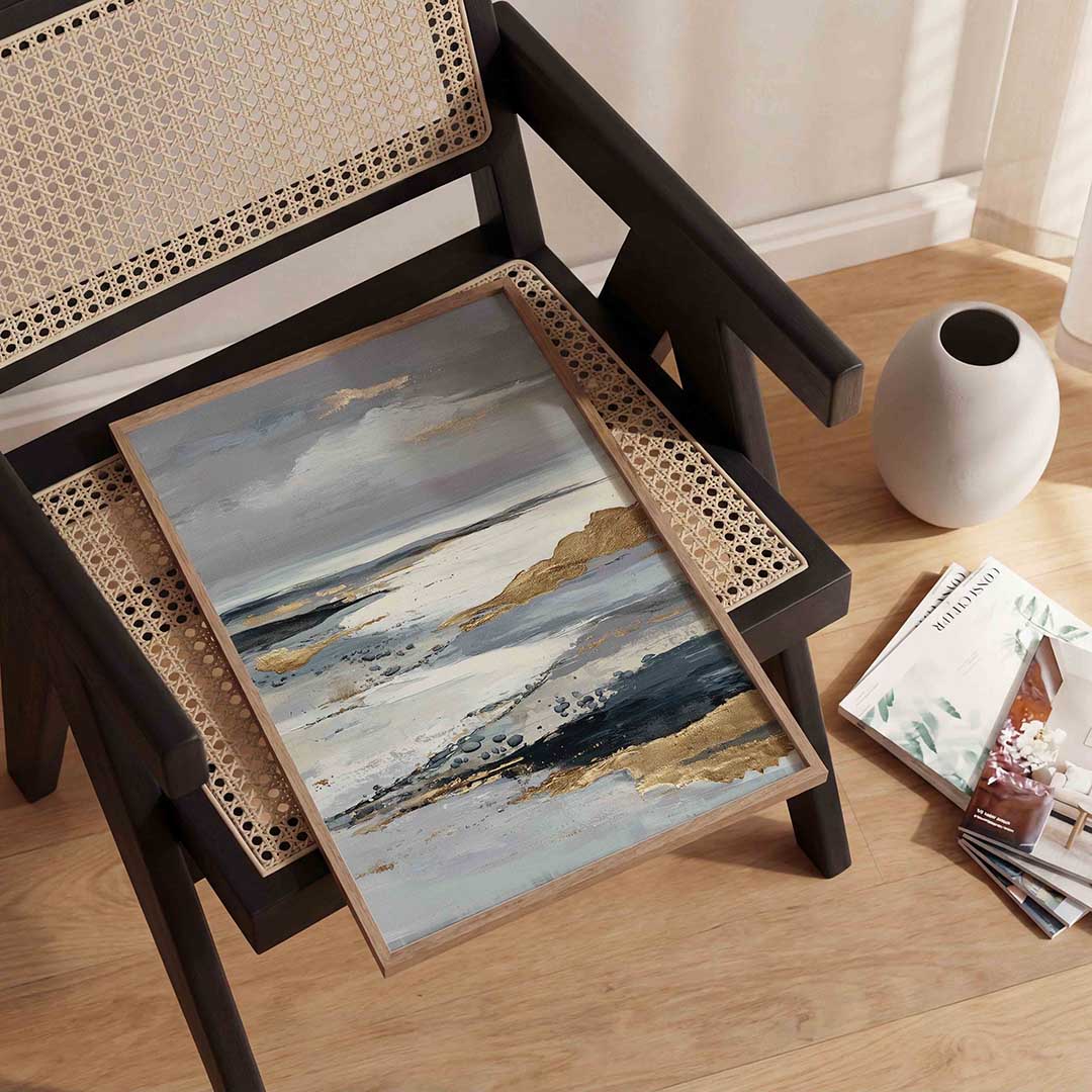 Landschap met gouden accenten – abstracte wandkunst als portret poster