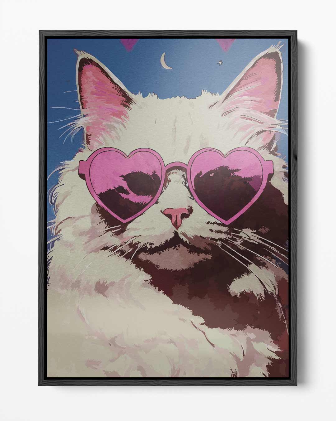 Cool Cat in Heart Sunglasses – portret kunstwerk als wanddecoratie