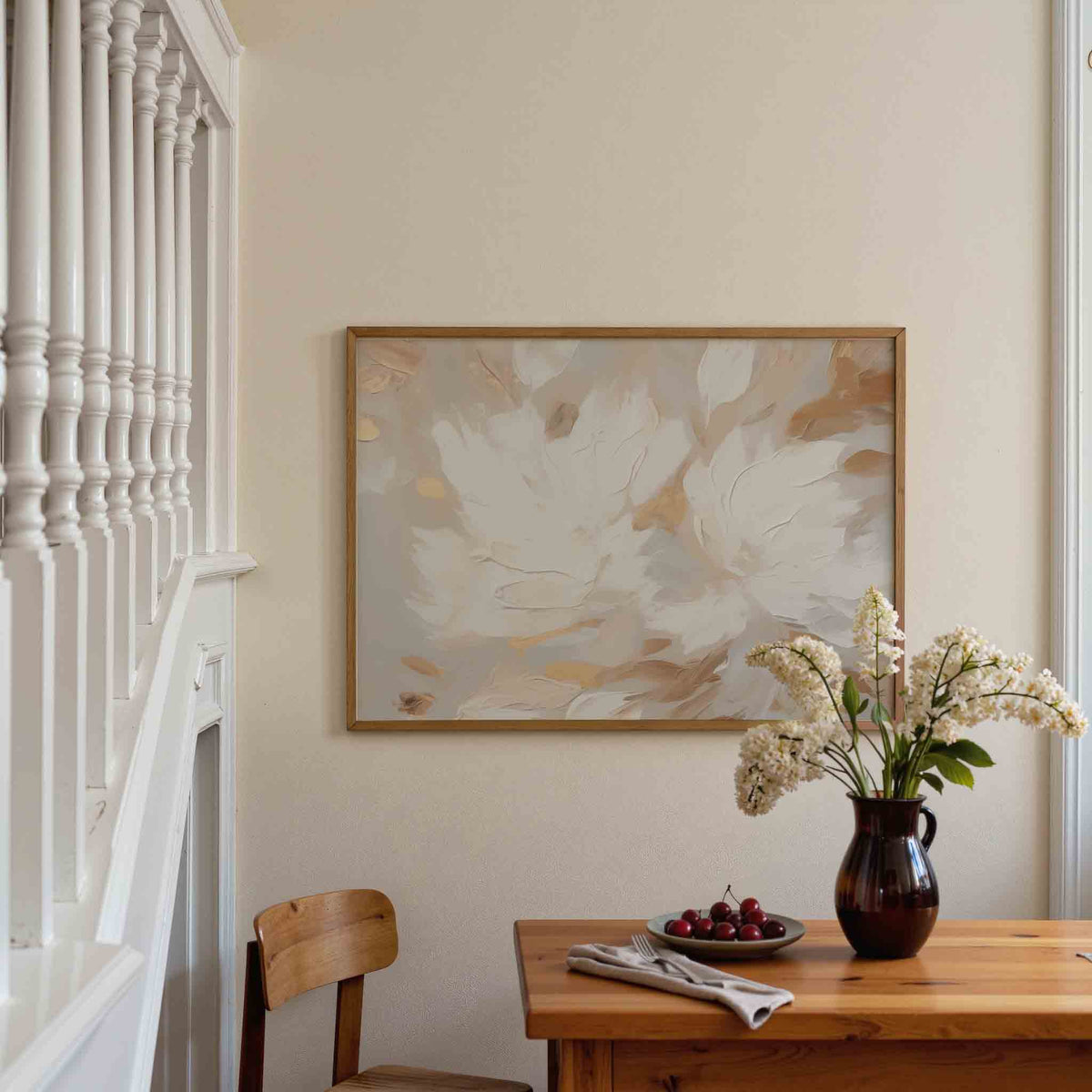 Abstracte beige en witte – botanische poster in liggend formaat