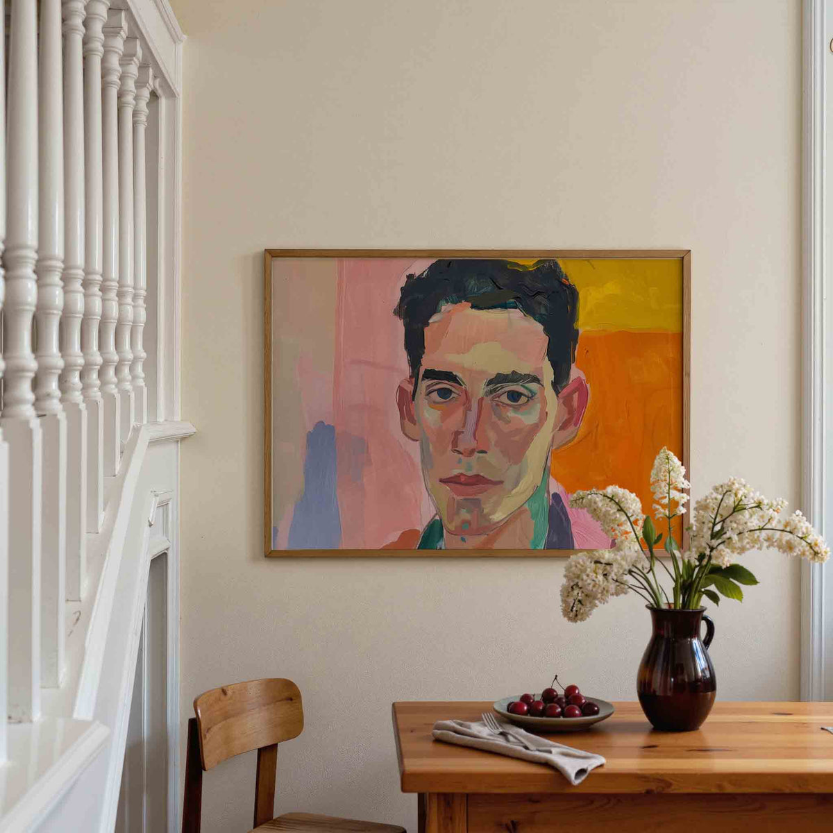 Portret met kleurrijke achtergrond – liggende illustratie poster als wanddecoratie