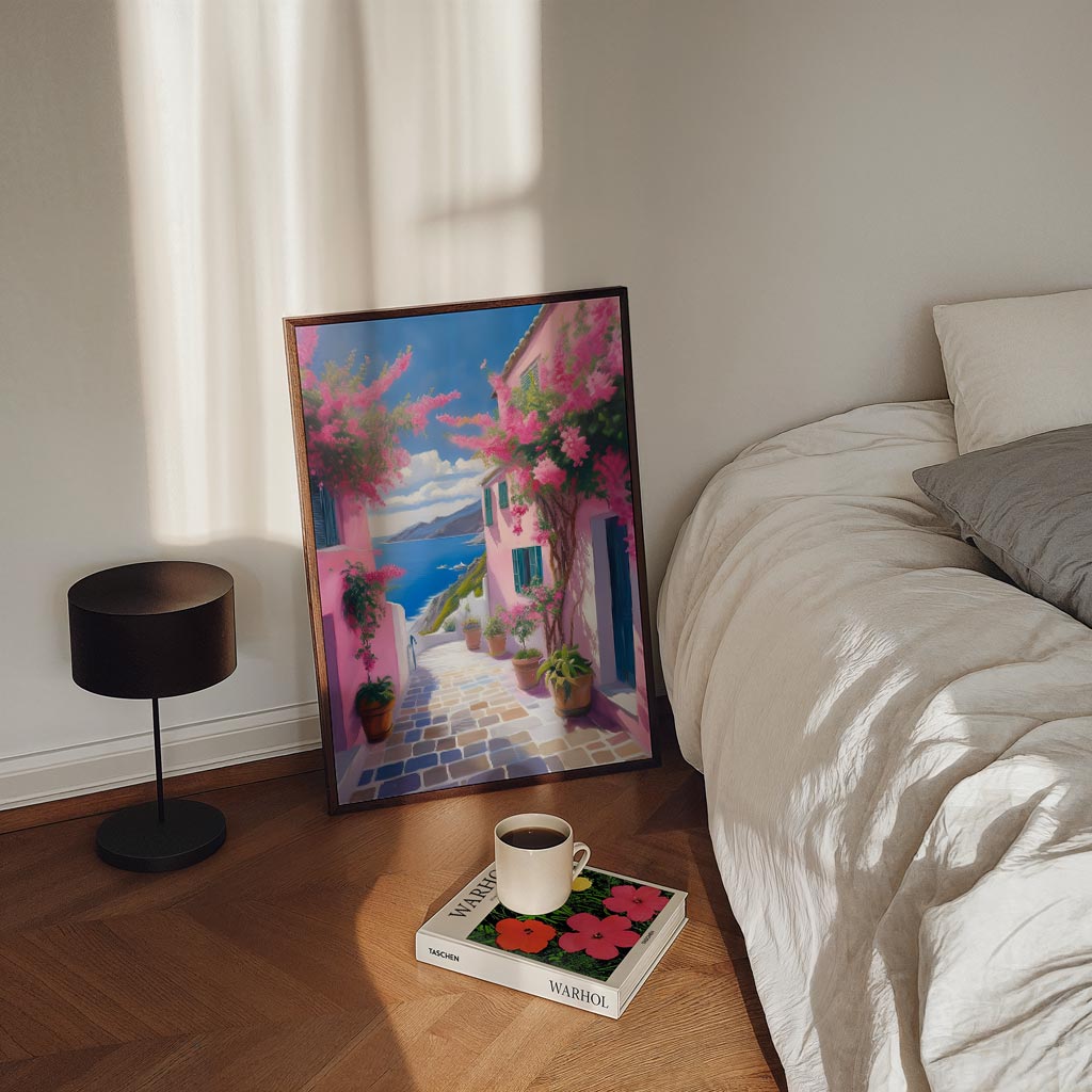 Droomachtige Mediterraanse Haven – staande Popart wanddecoratie van WallArtistic