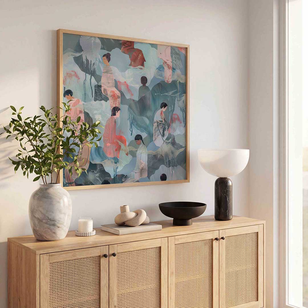 Zittende figuren – illustratie poster in vierkant formaat