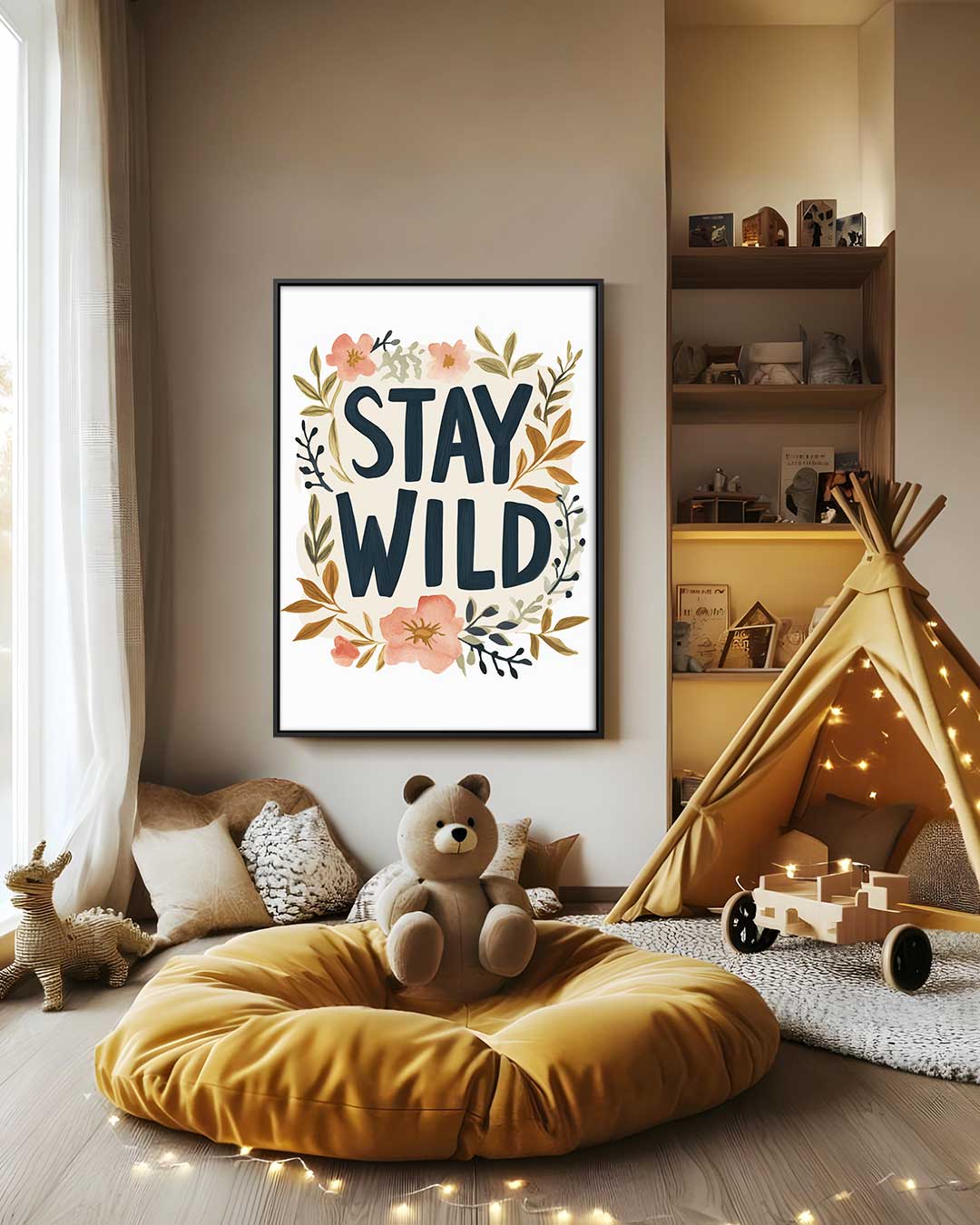 Stay Wild Bloemenposter – staand kunstwerk voor modern interieur
