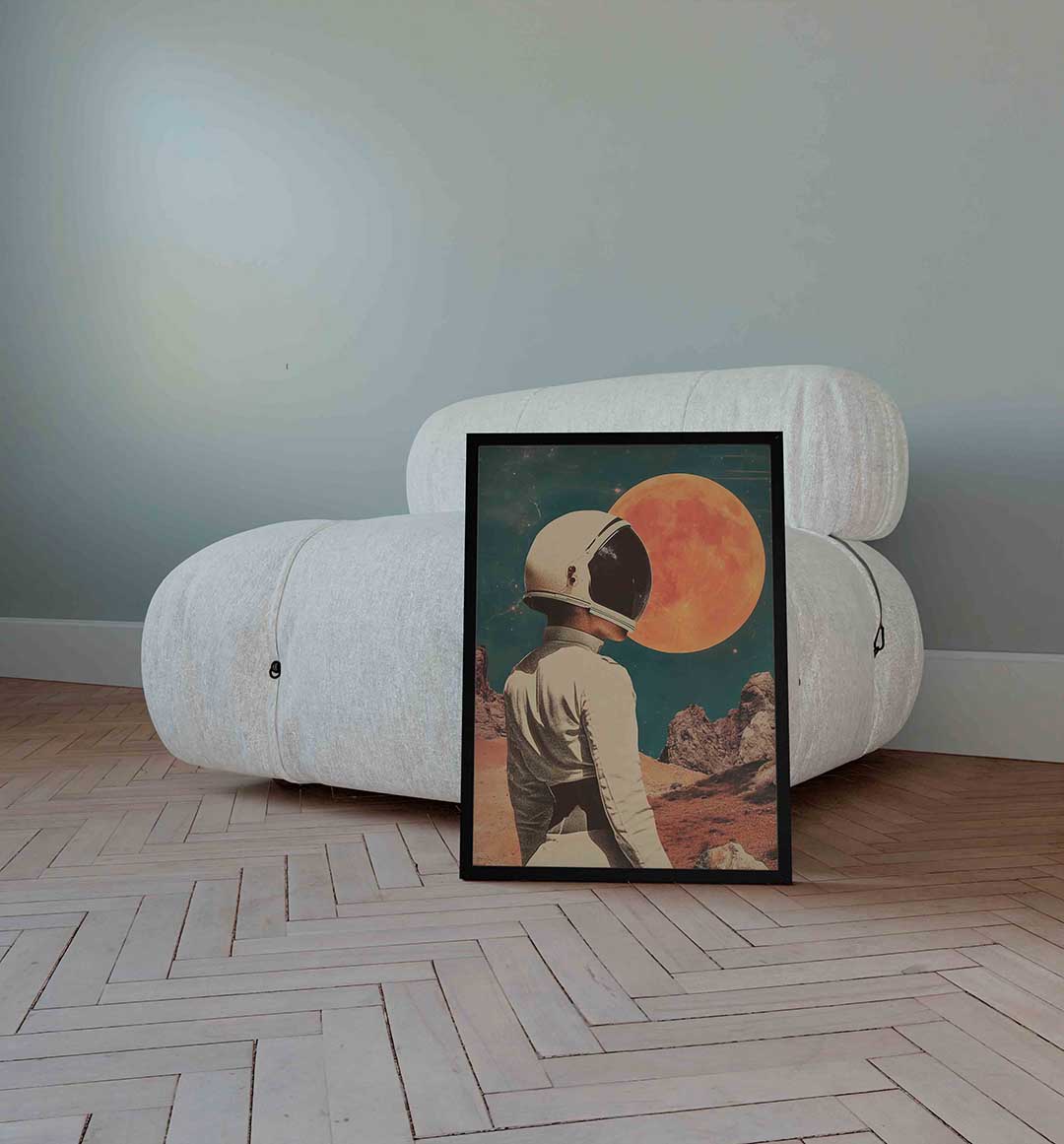 Astronaut en maan – surrealistische wandkunst als portret poster