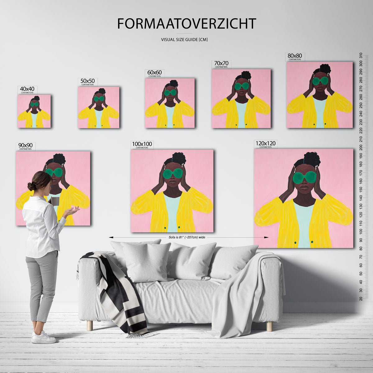 Vrouw met groene bril – vierkante muurposter voor een modern interieur