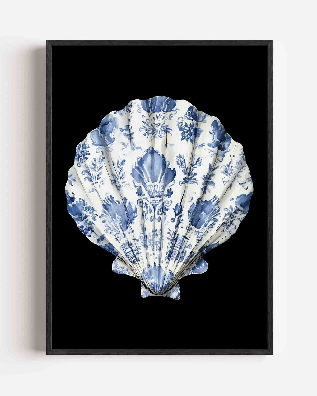 Schelp met blauwe patronen – Delfts blauwe portret poster als wanddecoratie