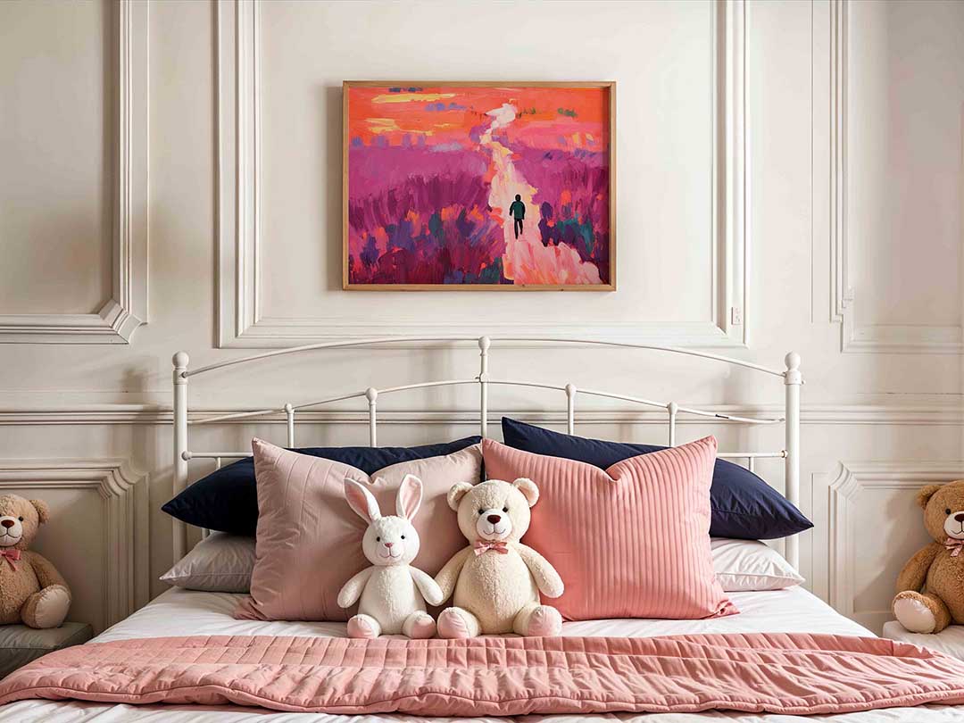 Wandelaar in kleurrijk landschap – kids poster in liggend formaat