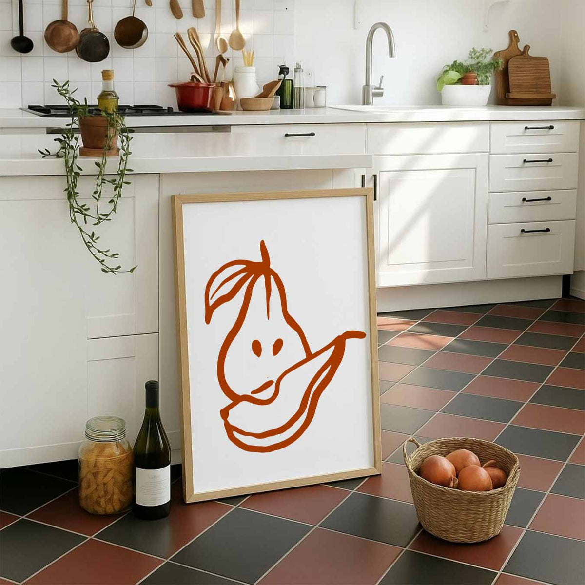Moderne Vruchtenlijn – staande muurposter voor keuken of eethoek
