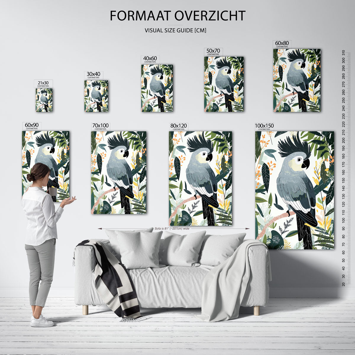 Papegaai en bladeren – staande muurposter met dierenthema