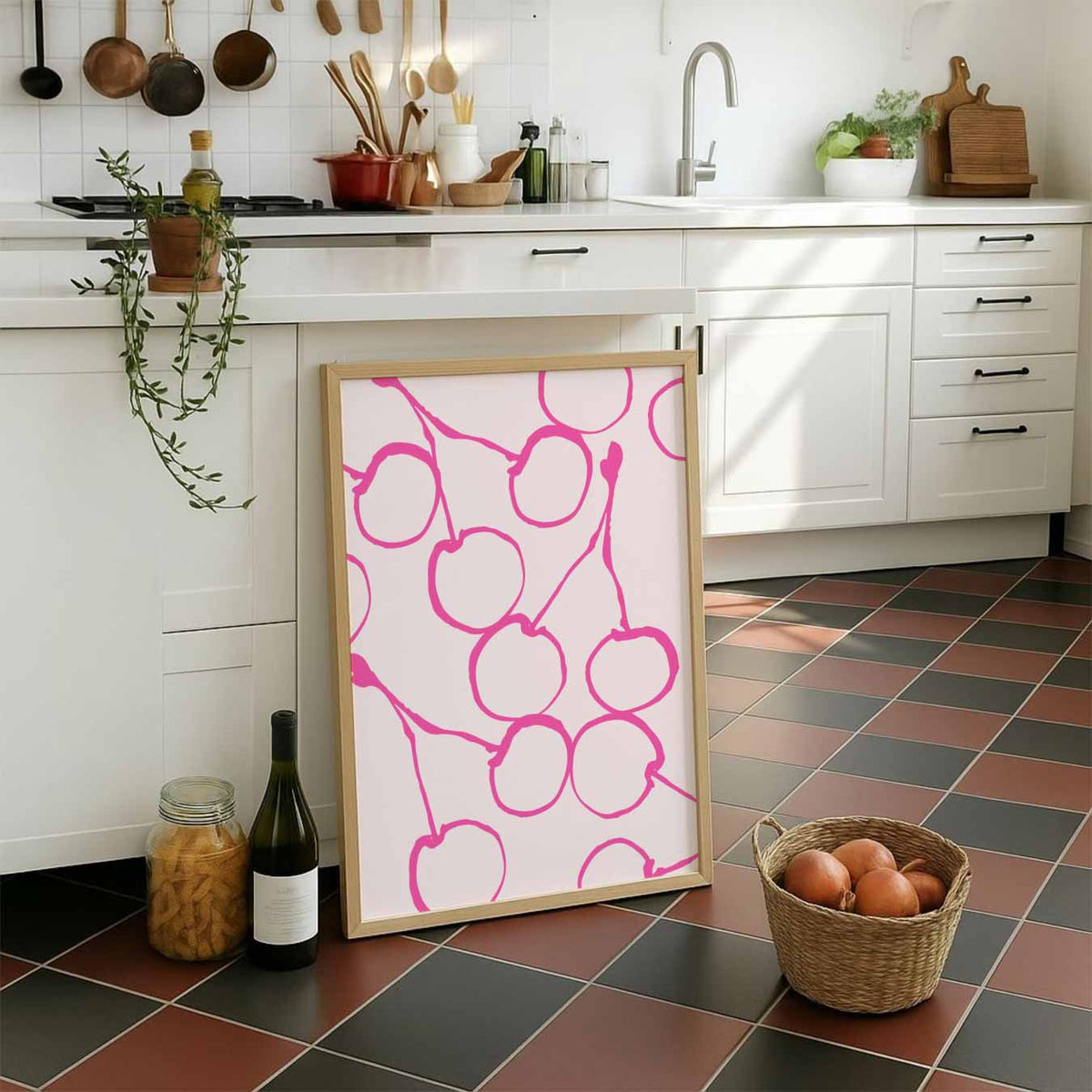 Speelse Kersen – staande muurposter voor keuken of eethoek