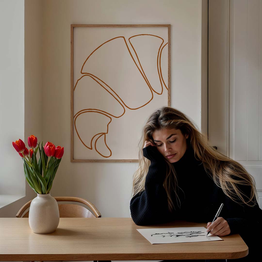 Stijlvolle Croissant Lijntekening – culinaire wandkunst als portret poster