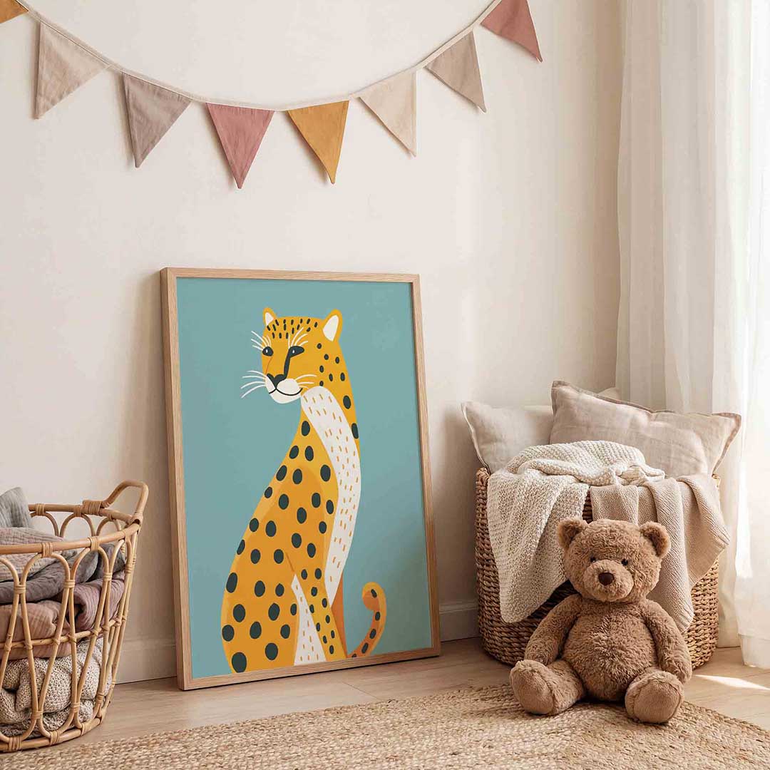 Luipaard illustratie – speelse wandkunst als portret kinderposter