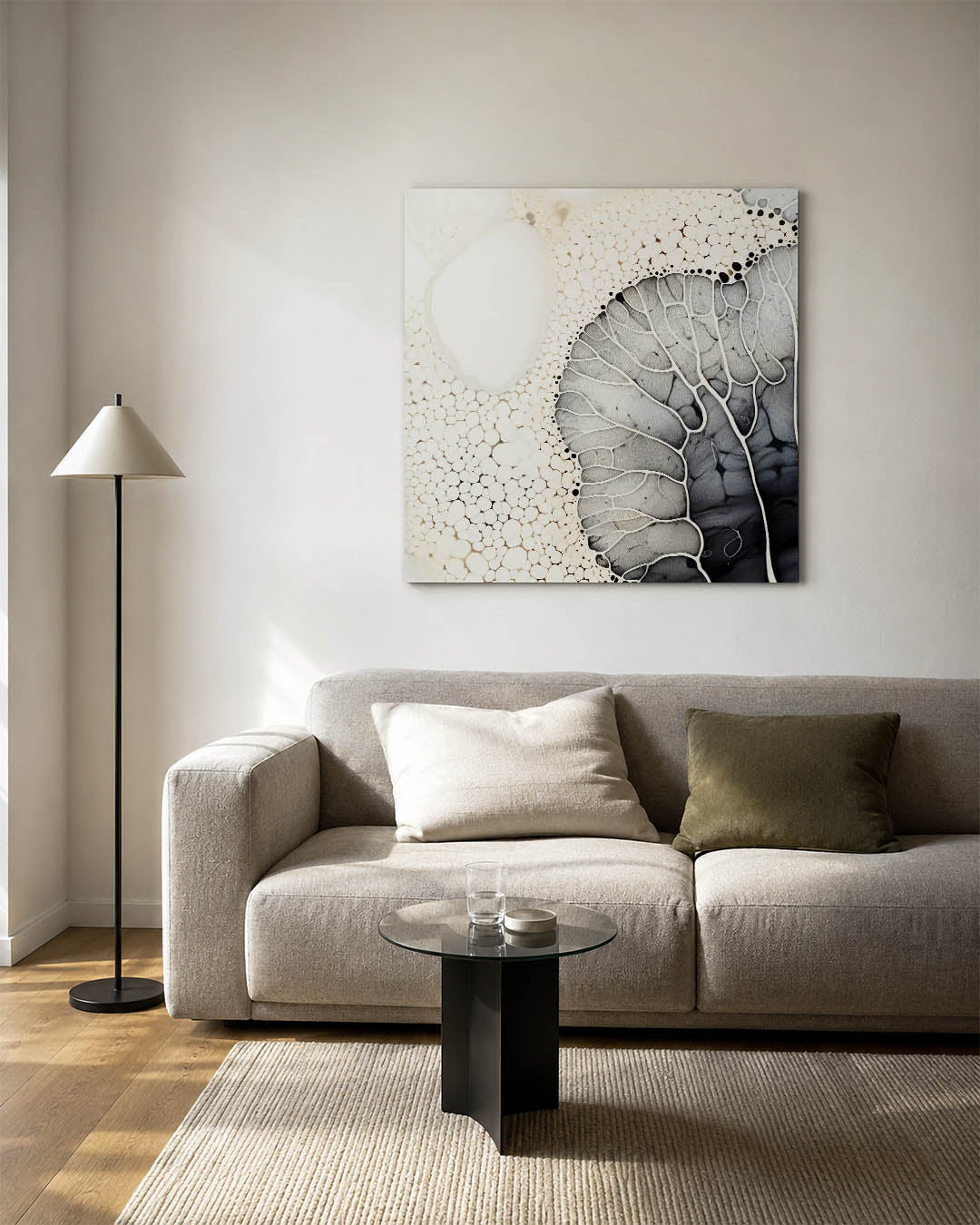 Organische vormen kunstwerk – vierkante wanddecoratie – dit werk toont een intrigerend spel van organische vormen en lijnen.