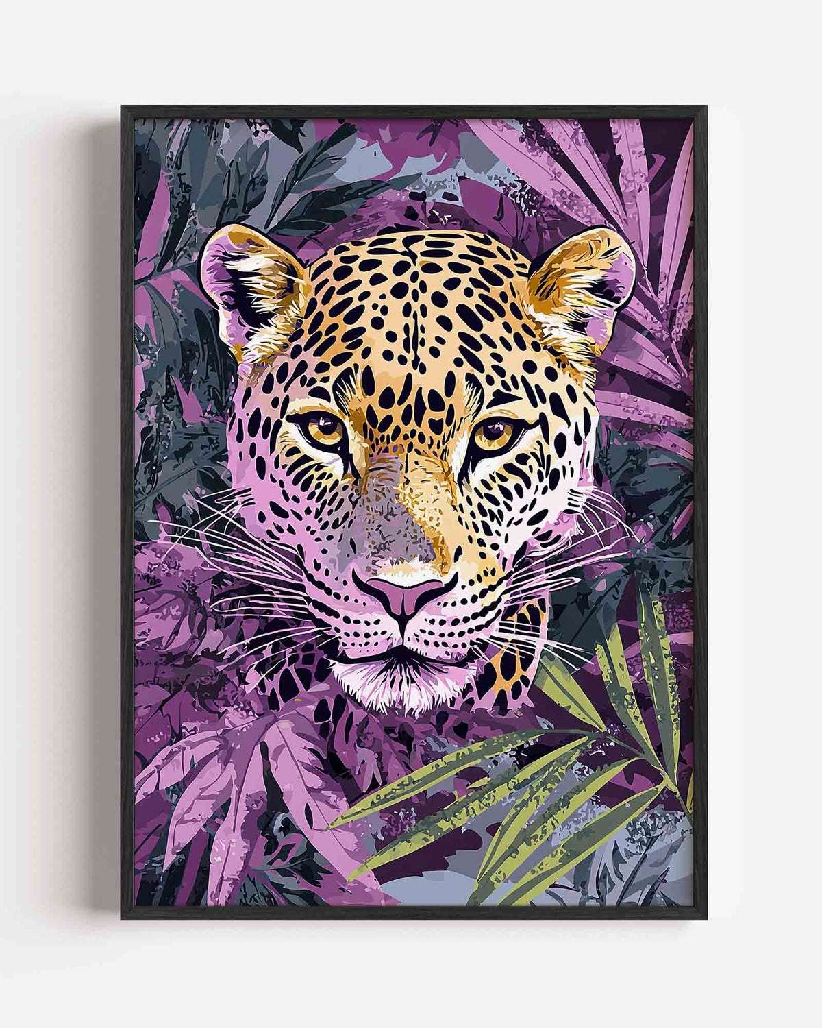 Luipaard in bladeren – dieren portret poster als wanddecoratie