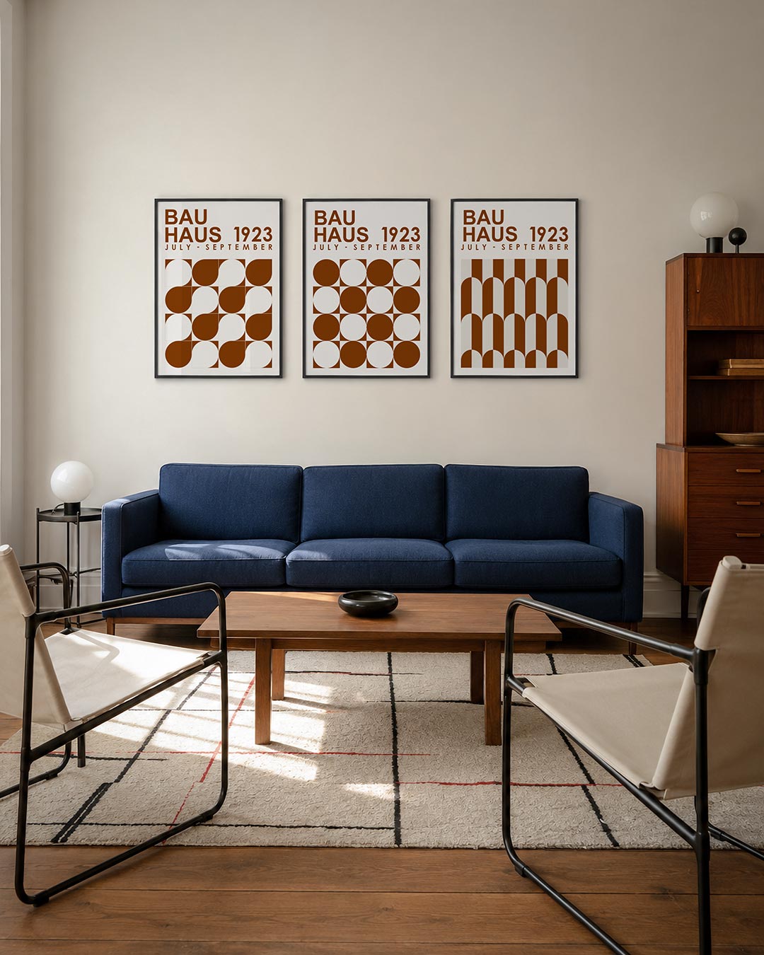 Vorm en ritme driedelige posterset – deze posterset in drie delen toont een speelse wisselwerking van halve cirkels en