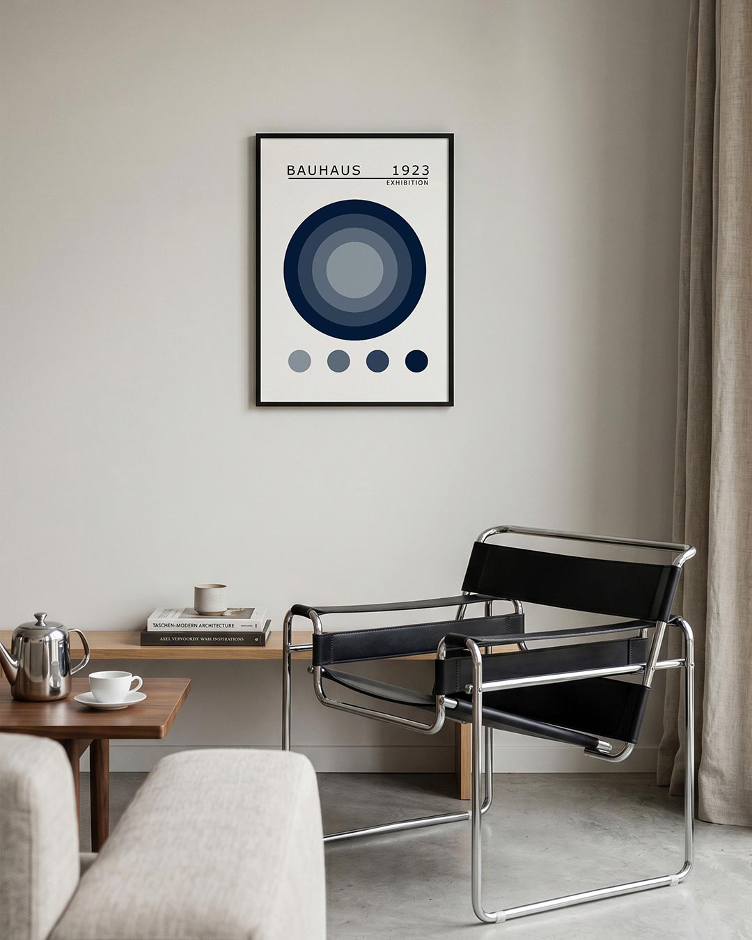 Cirkelstructuur blauw – geometrische Bauhaus poster in staand formaat