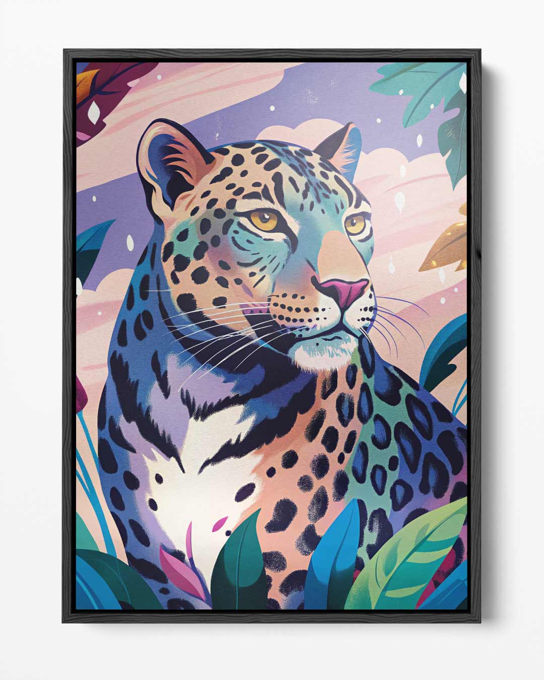Kleurrijke Luipaard in de Jungle – portret kunstwerk als wanddecoratie