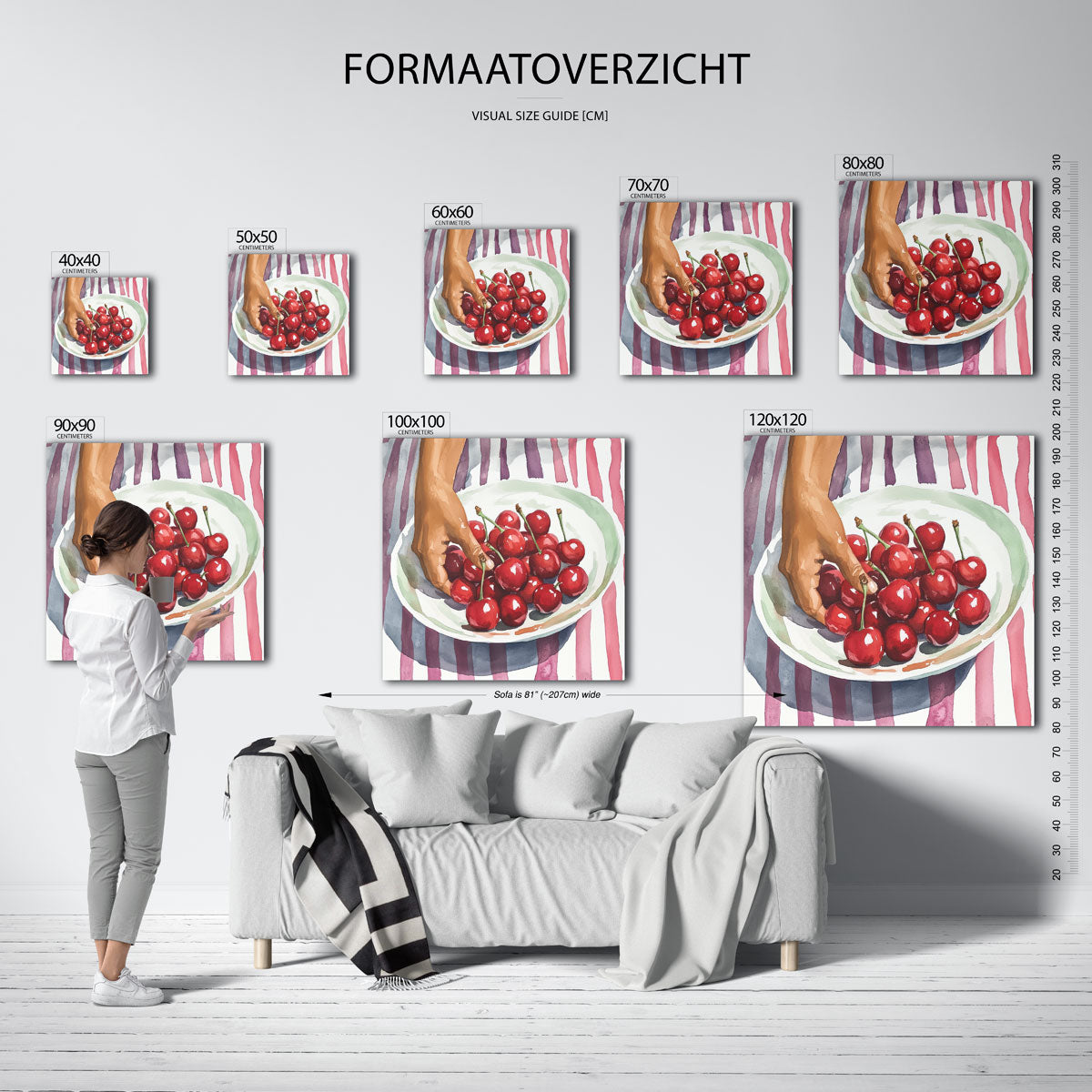 Hand met kersen – vierkante muurposter voor een modern interieur