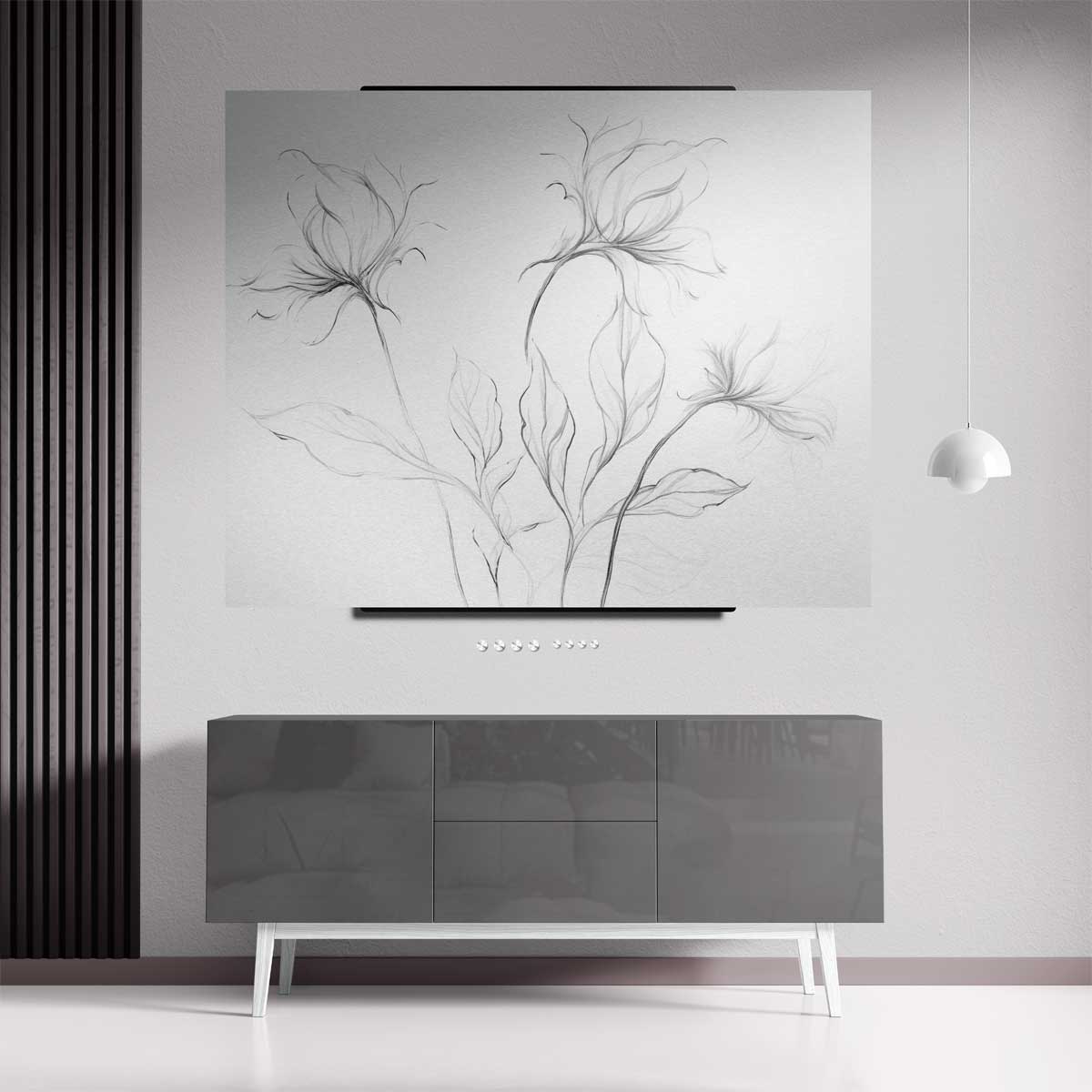Elegante Bloemschets – kunstwerk met zwarte baklijst