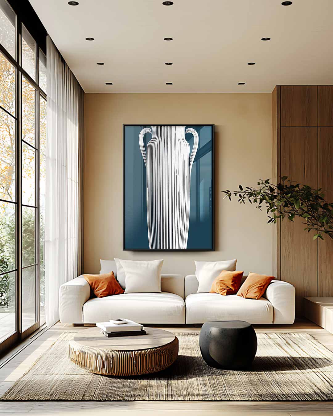 Elegante Gestreepte Vaas – modern portret kunstwerk van WallArtistic