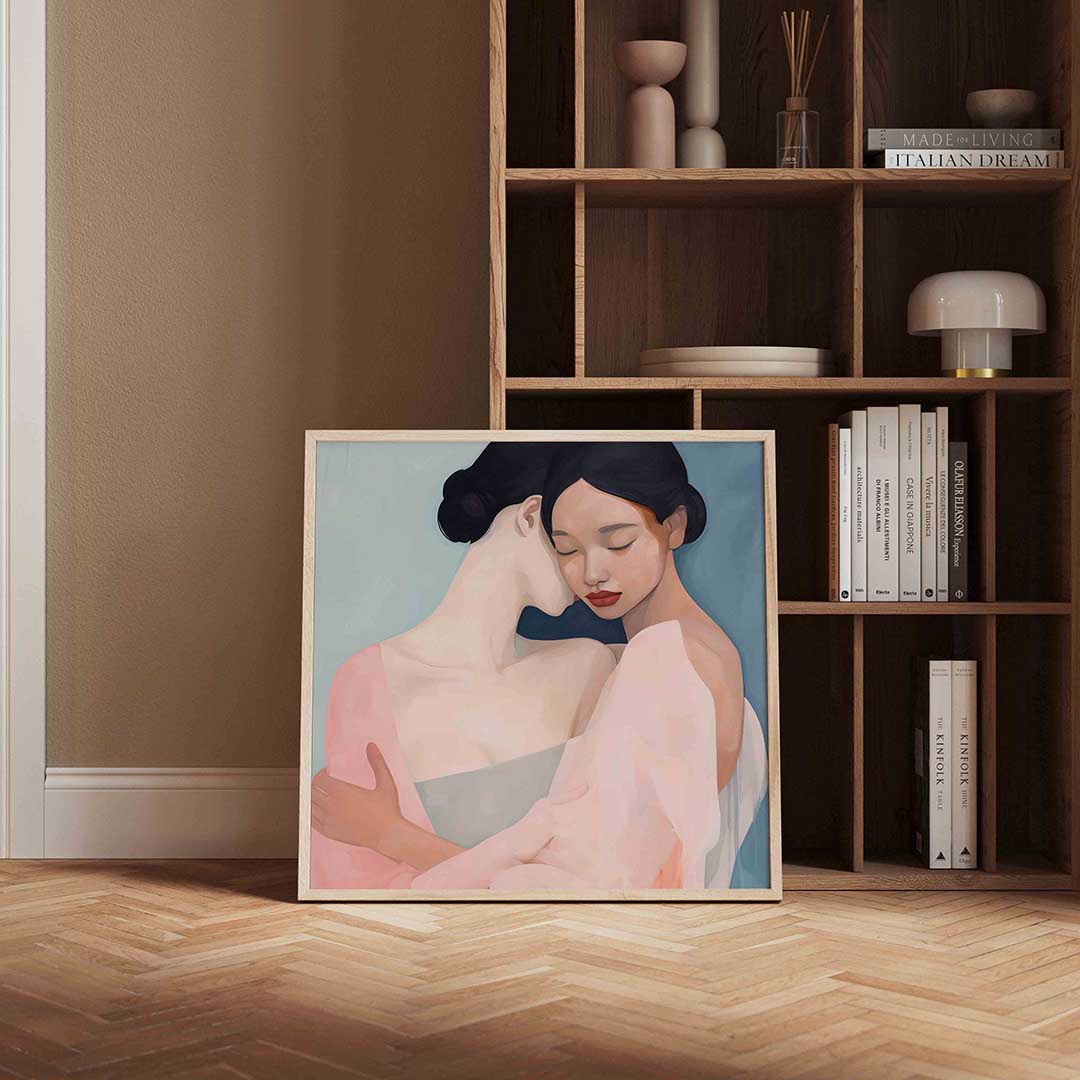 Twee omarmende figuren – portret poster in vierkant formaat