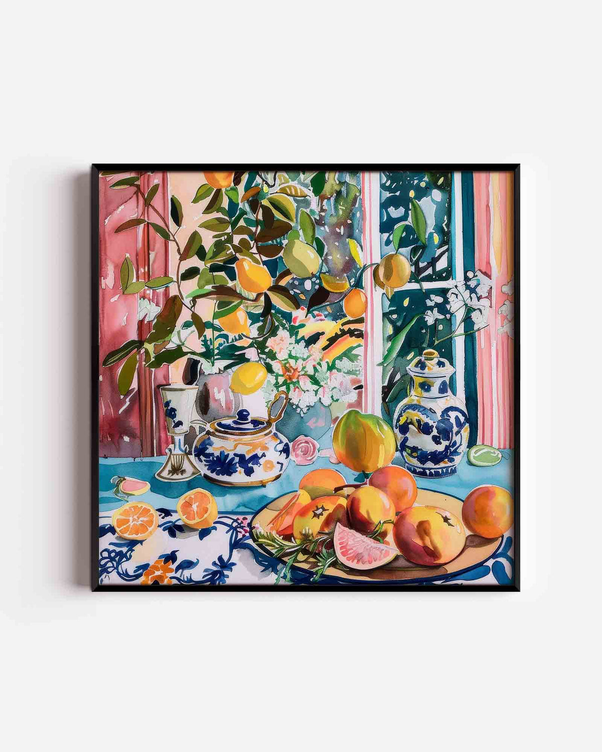 Fruit en servies – kleurrijke illustratie poster als wanddecoratie