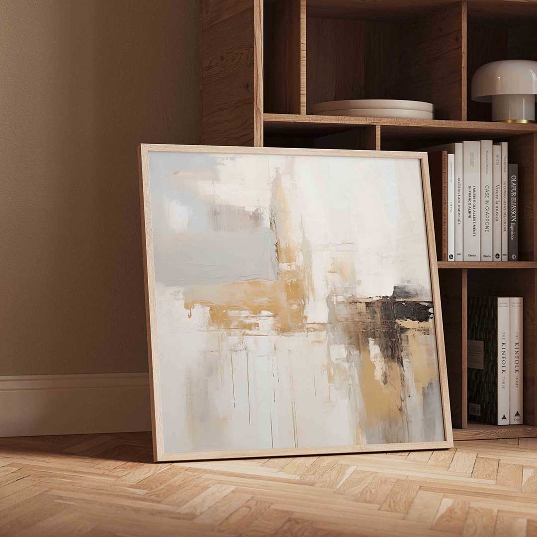 Abstracte beige en grijze – moderne wandkunst als vierkante poster