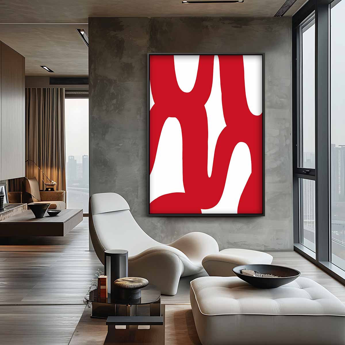 Speelse Rode Bochten – canvas wanddecoratie in portret formaat