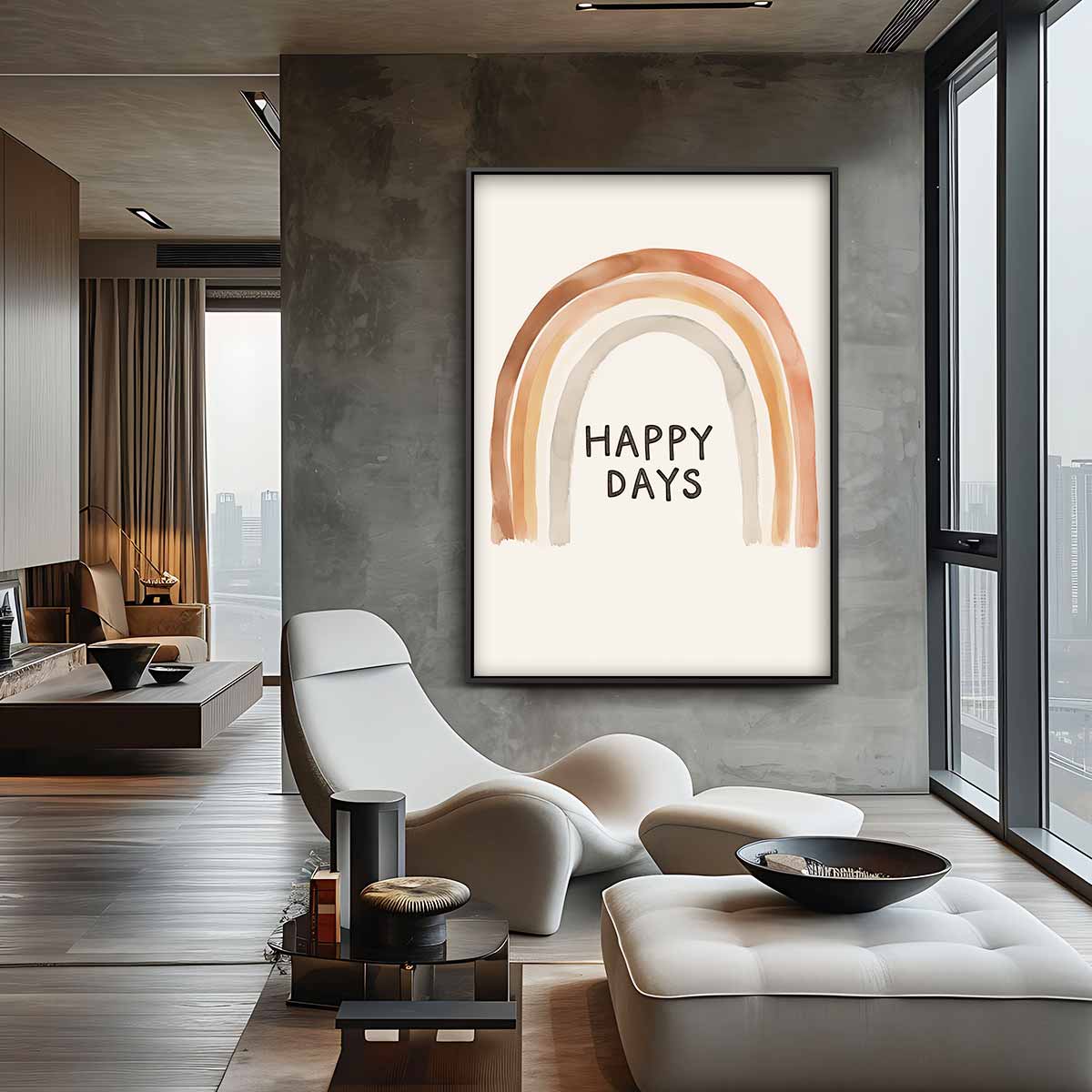Happy Days Regenboog Print – canvas wanddecoratie in portret formaat