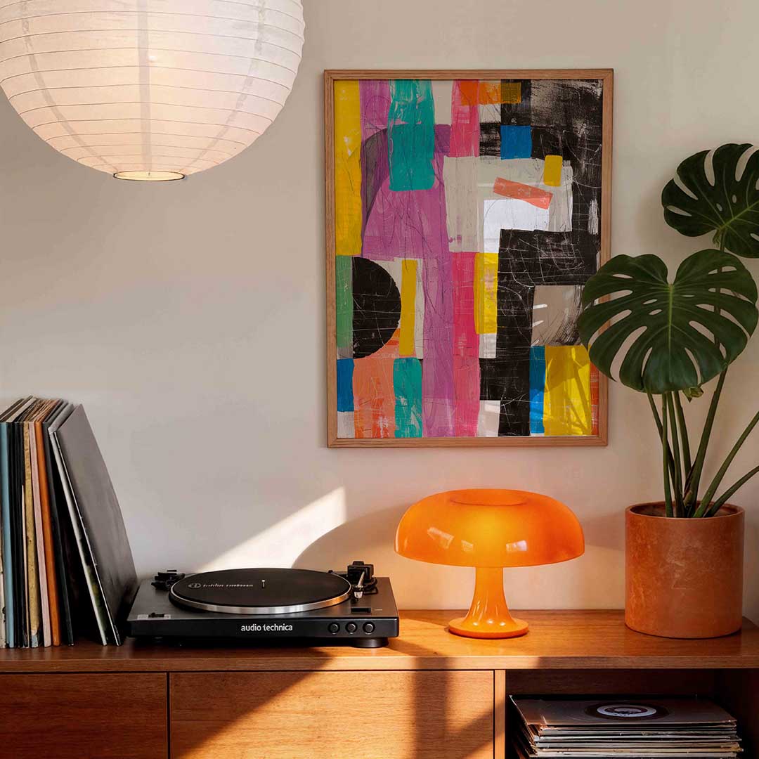 Abstracte vormen en kleuren – staande kleurrijke wanddecoratie van WallArtistic