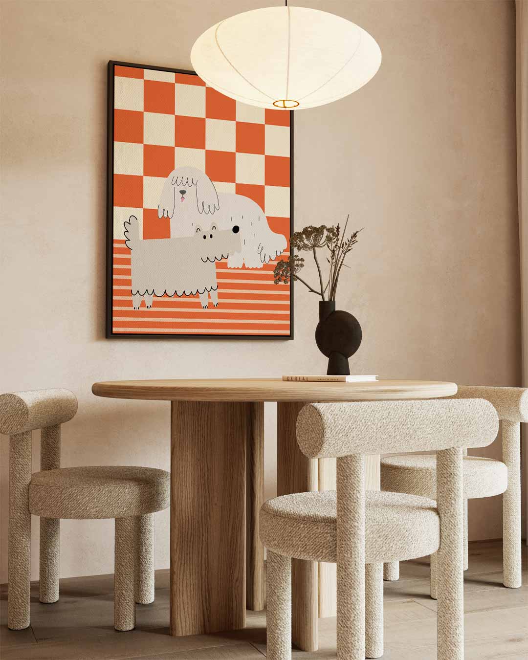 Gezellige Honden Serenade – staand kunstwerk voor modern interieur
