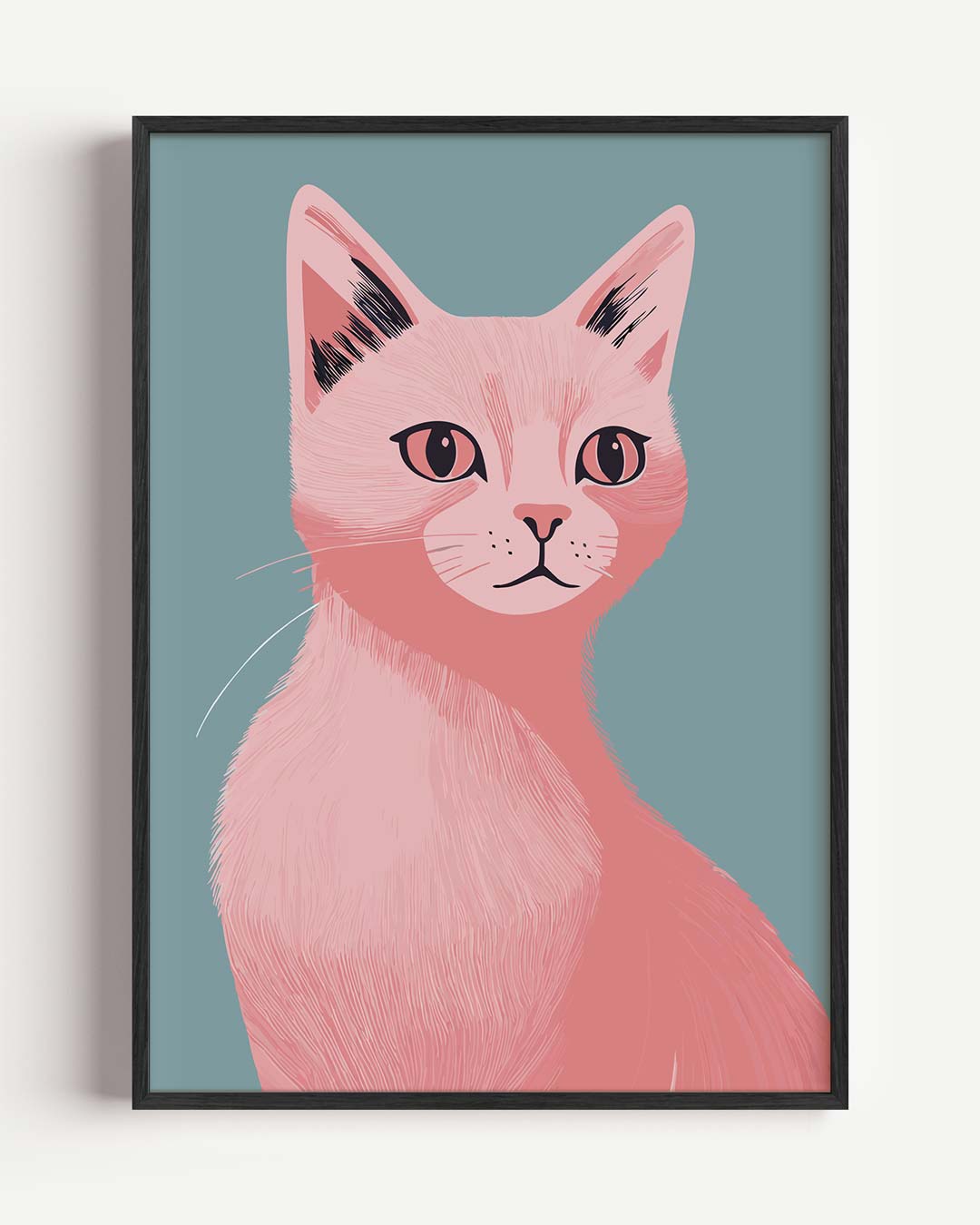 Stijlvolle Roze Kattenposter – kids portret poster als wanddecoratie