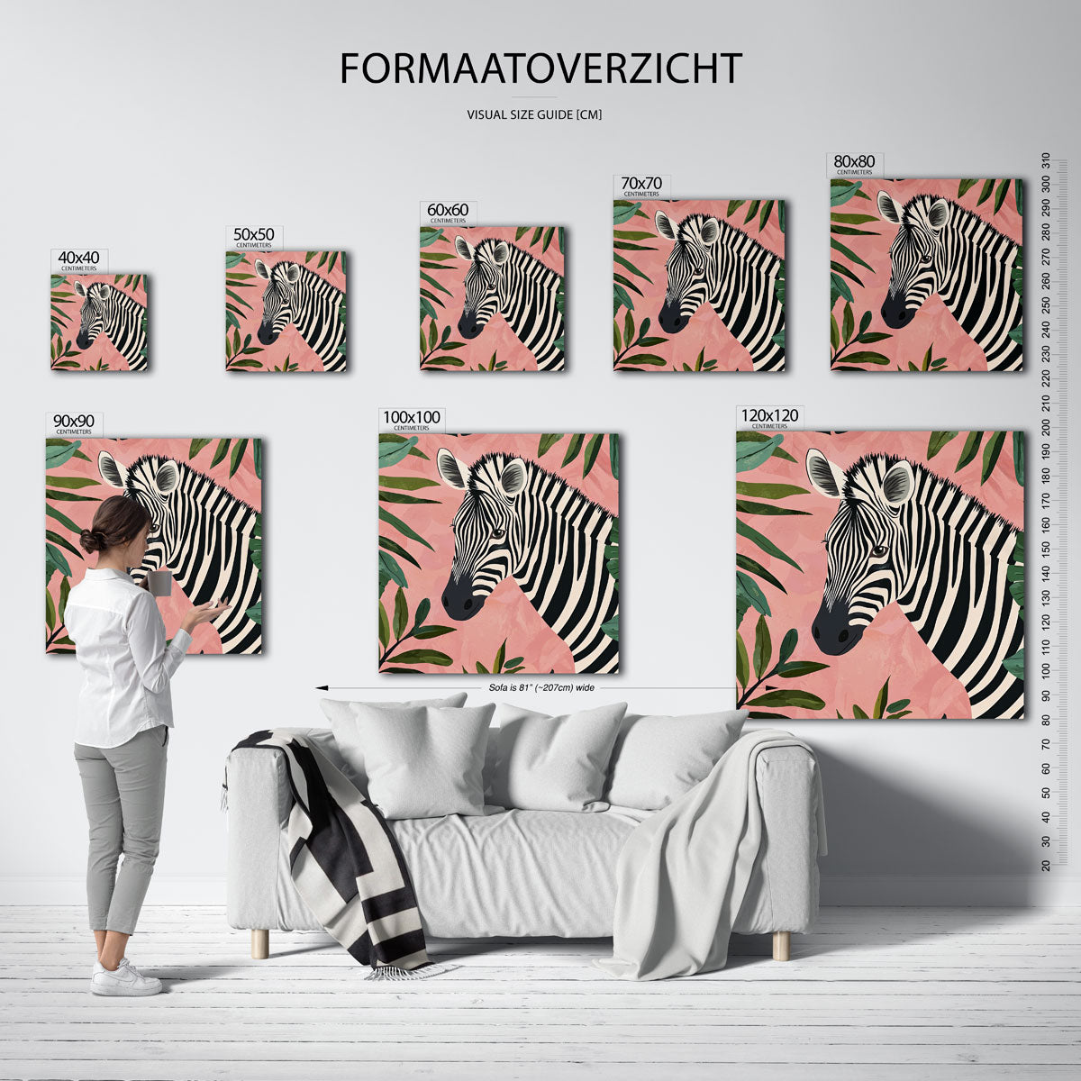 Zebra en bladeren – vierkante muurposter met dierenthema