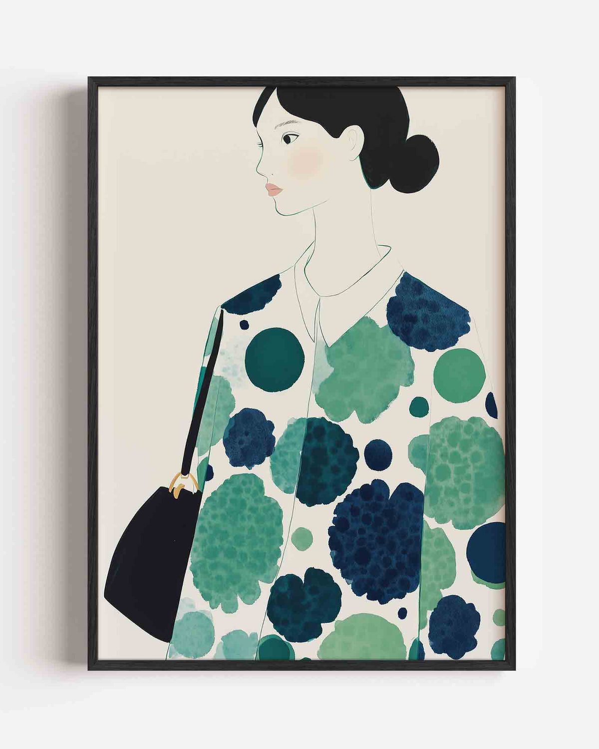 Vrouw met groene patronen – moderne portret poster als wanddecoratie