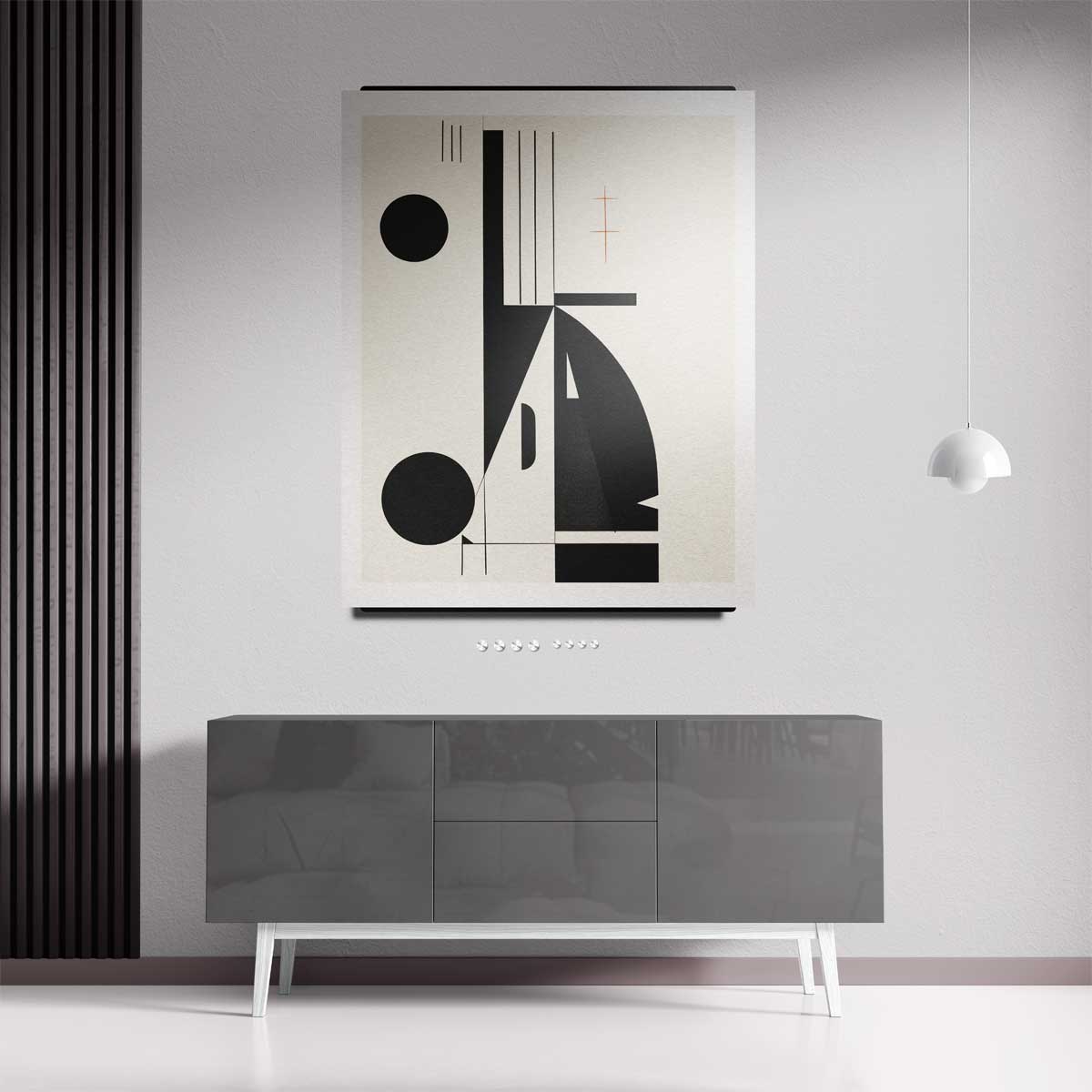 Geometrische Harmonie in Zwart en Wit – staand kunstwerk voor modern interieur