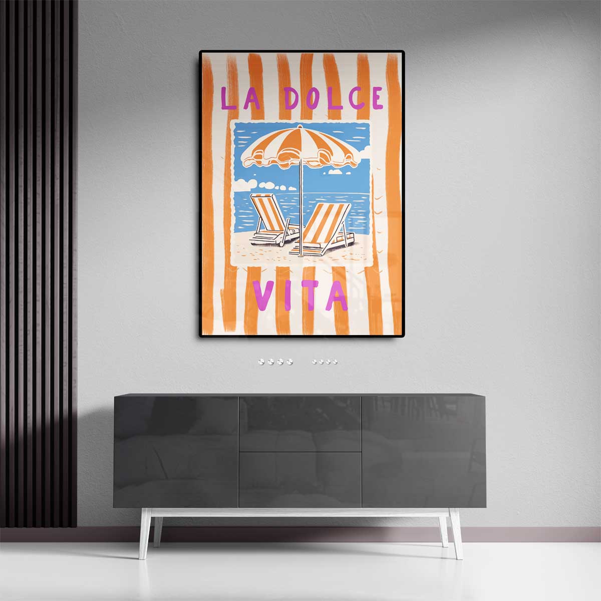 La Dolce Vita Strandkunst – kunstwerk met zwarte baklijst