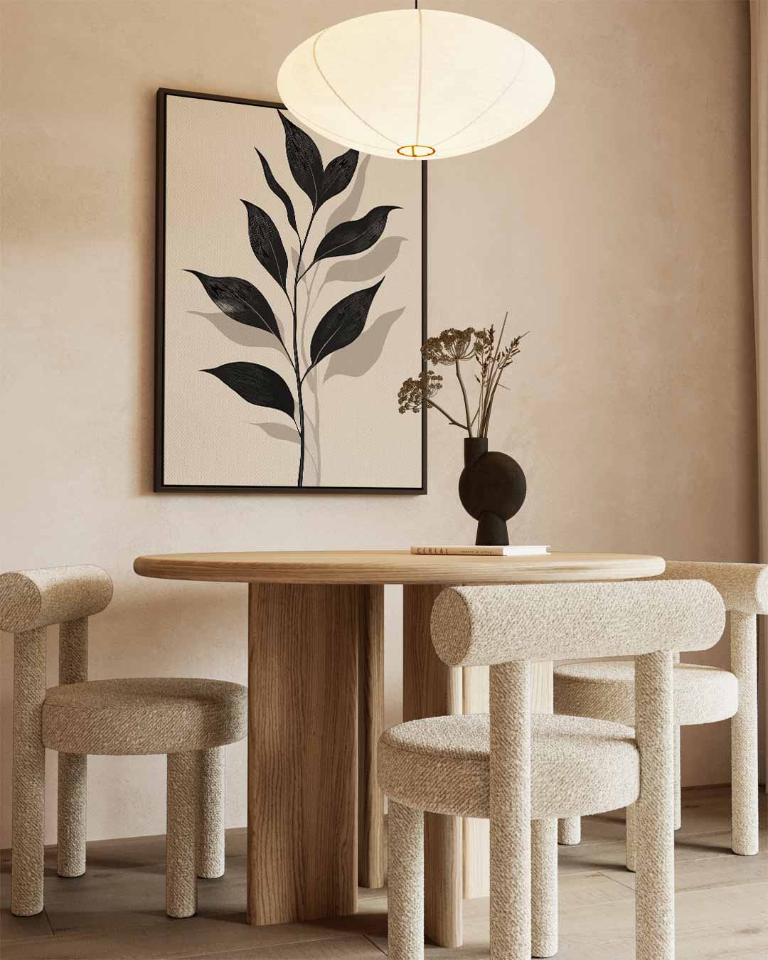 Natuurlijke Elegantie Wanddecoratie – kunstwerk met zwarte baklijst
