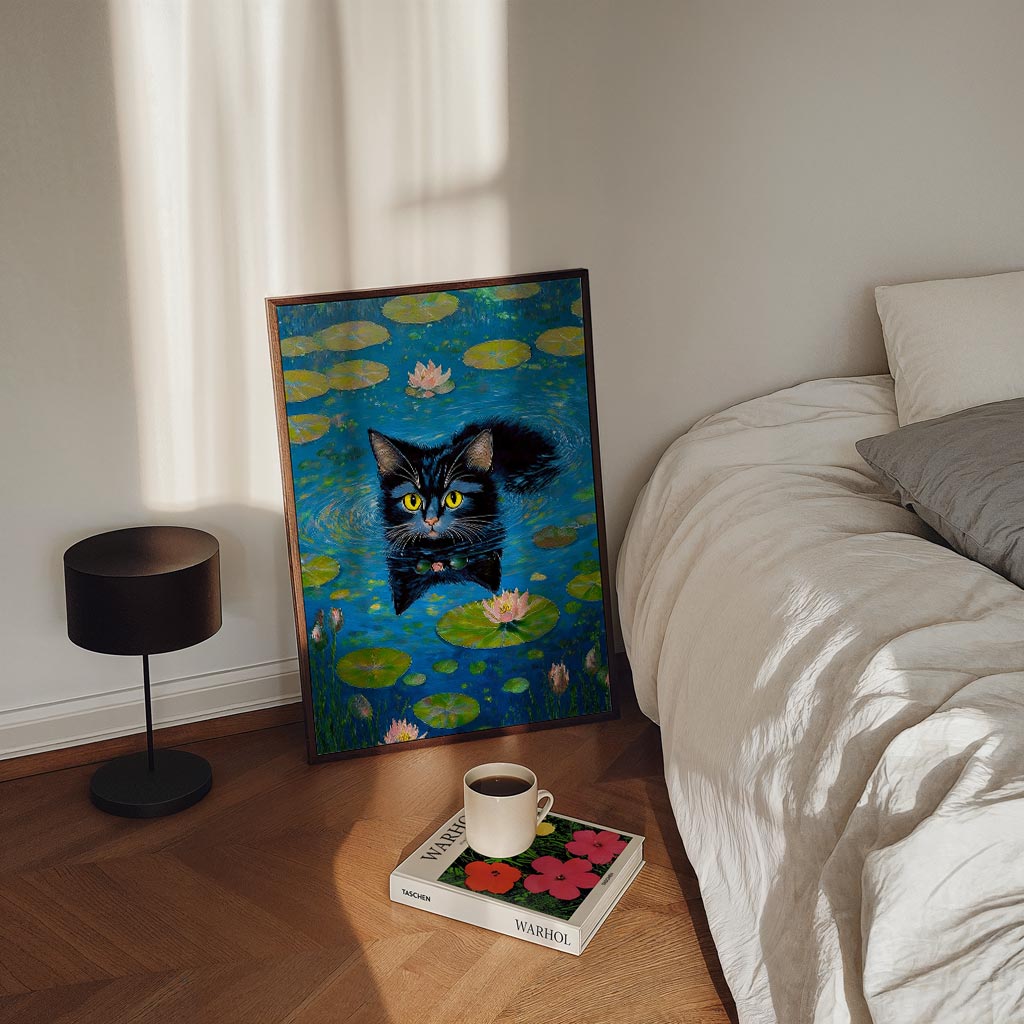 Zwemavontuur van de Kat – staande Popart wanddecoratie van WallArtistic